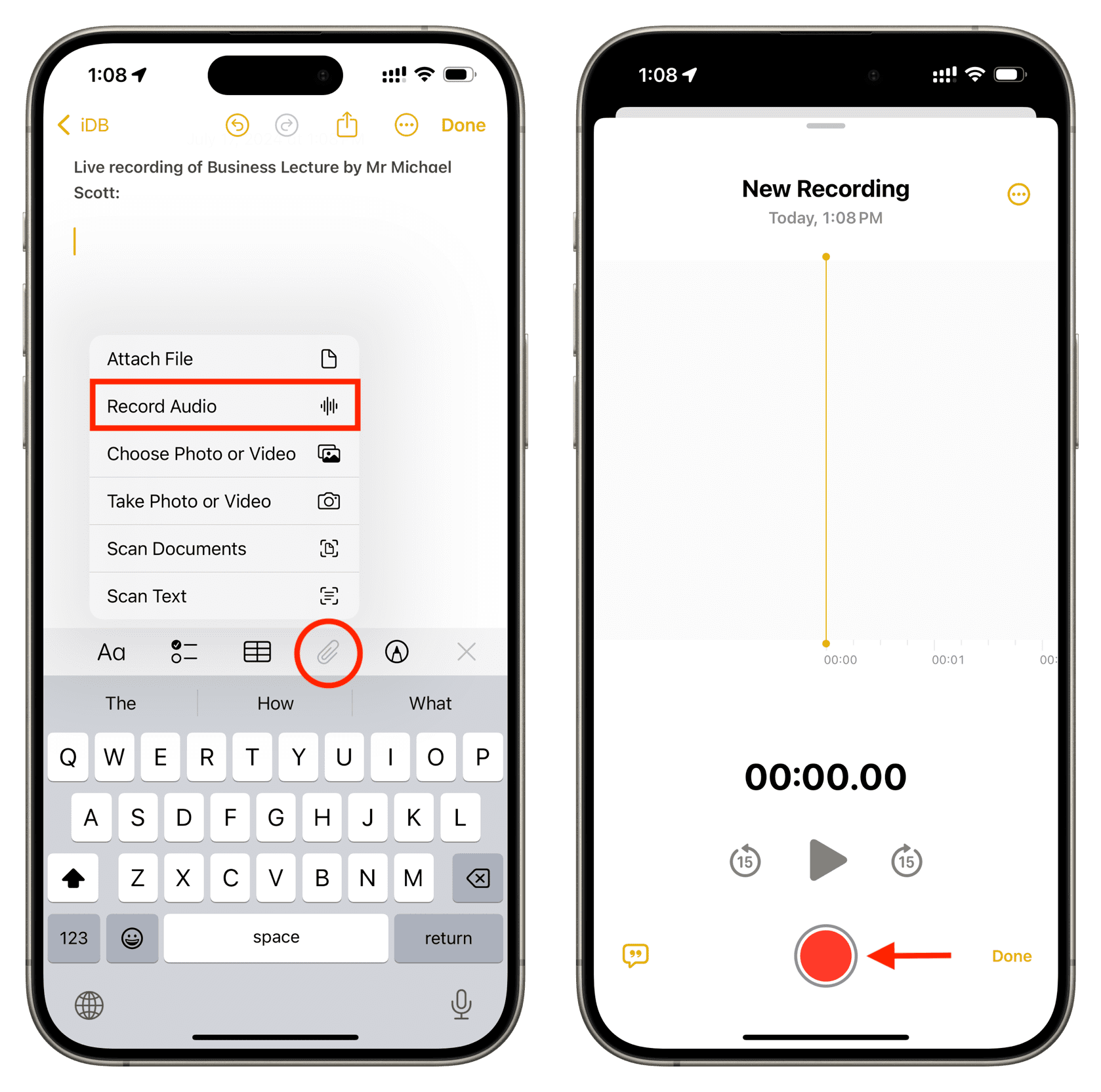 Record Audio in Notes app on iPhone