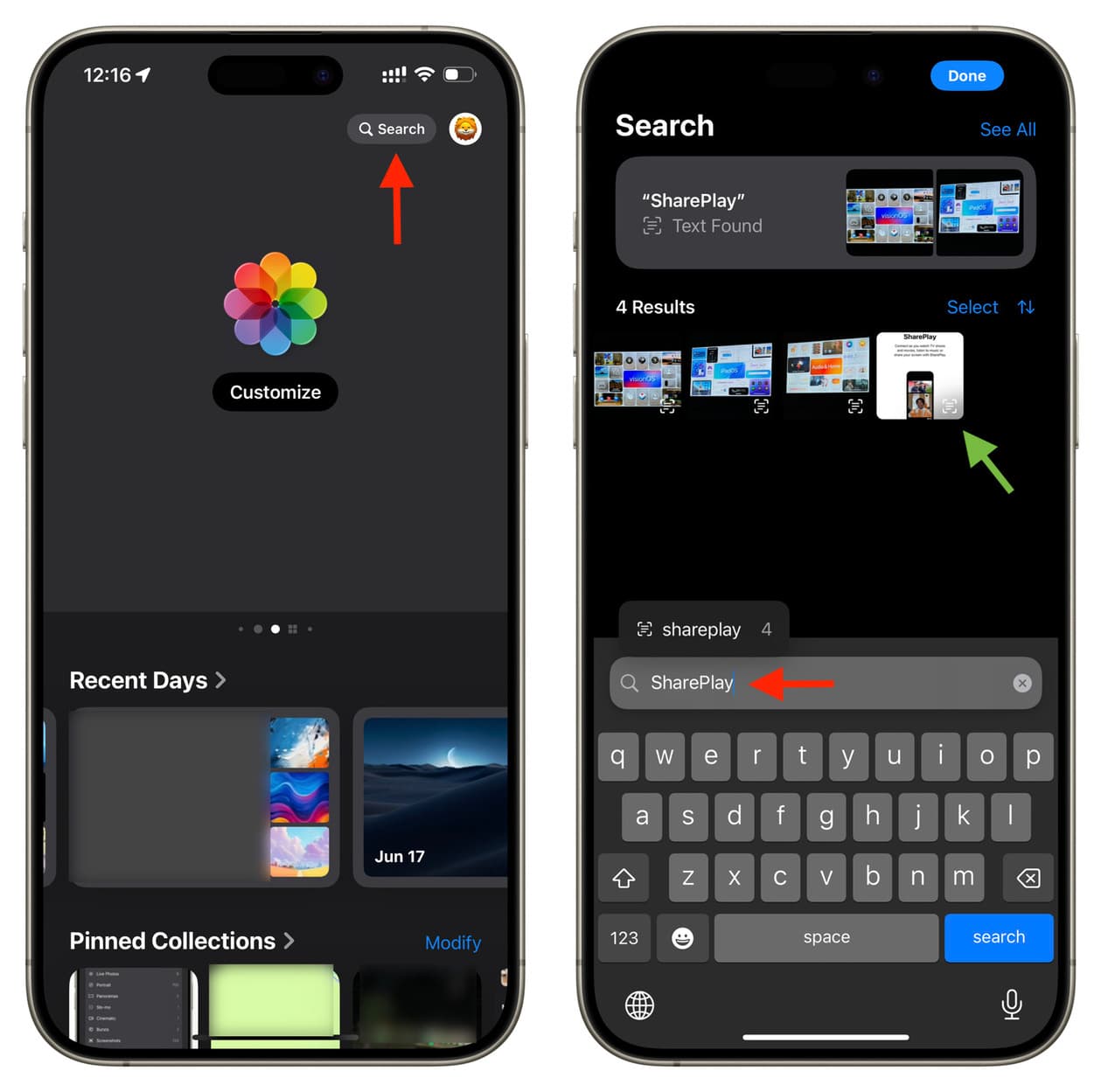 Search for screenshots by text in iPhone Photos app