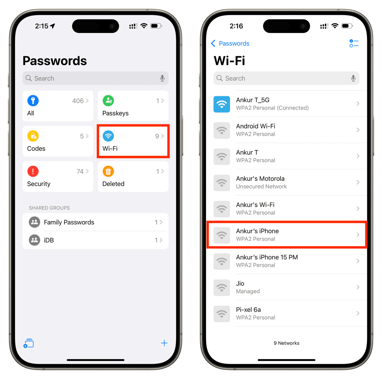 See Wi-Fi networks in iPhone Passwords app