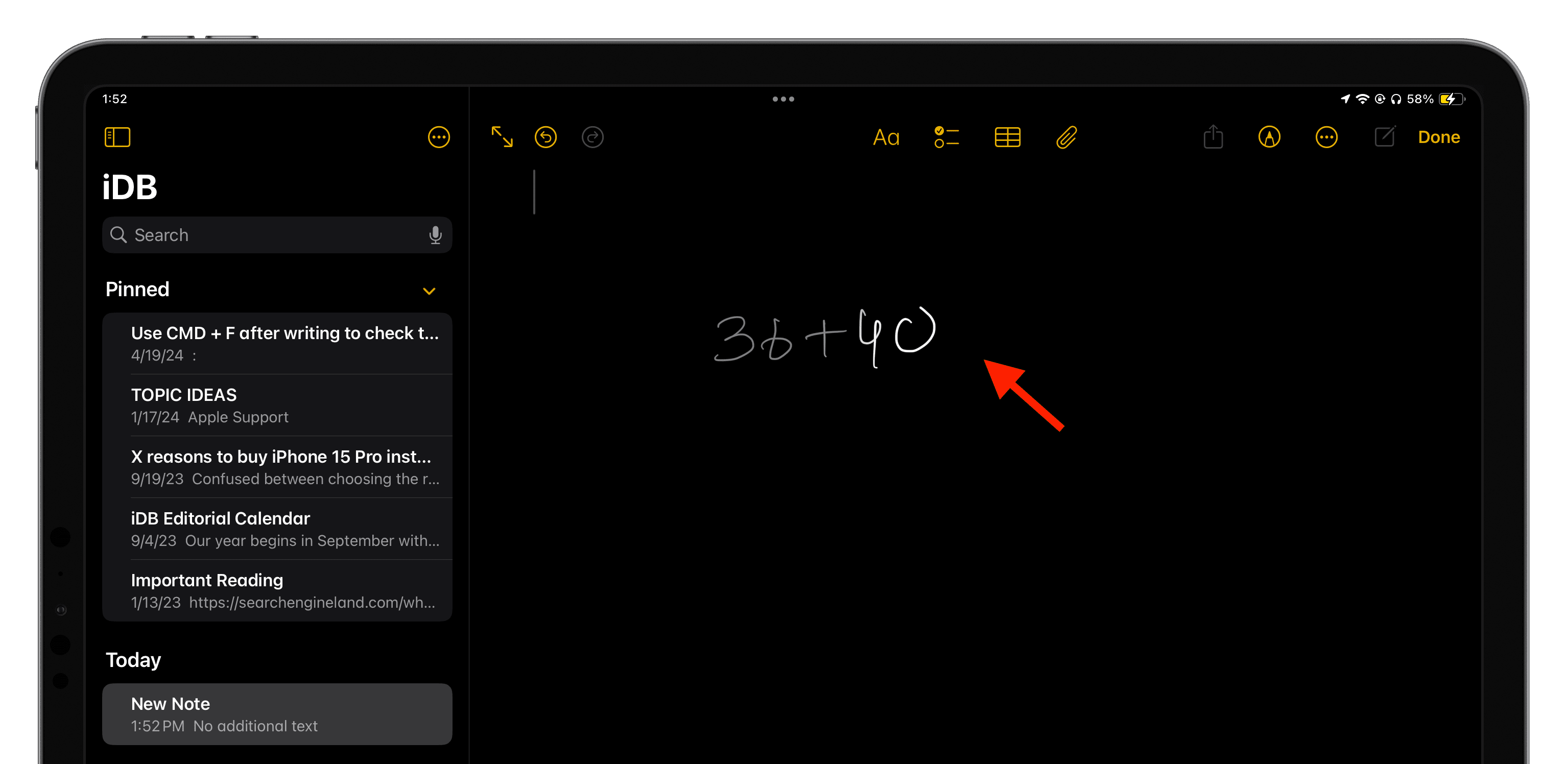 Solving math problems when using Scribble in Notes on iPad