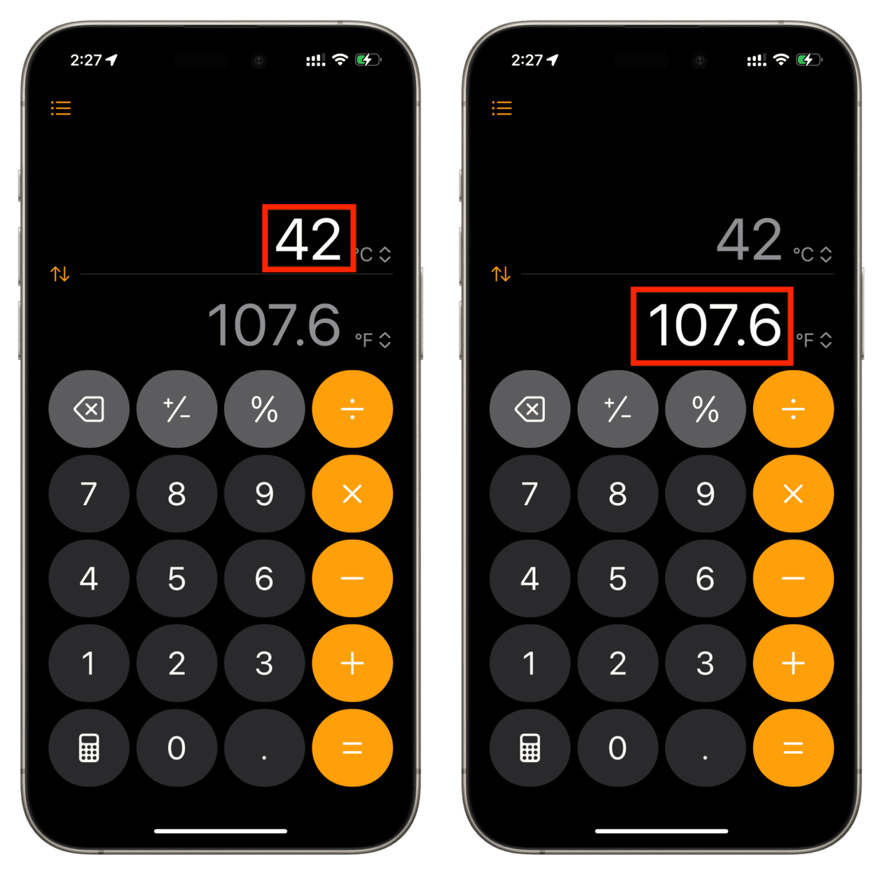 Tap to select value in iPhone Calculator app