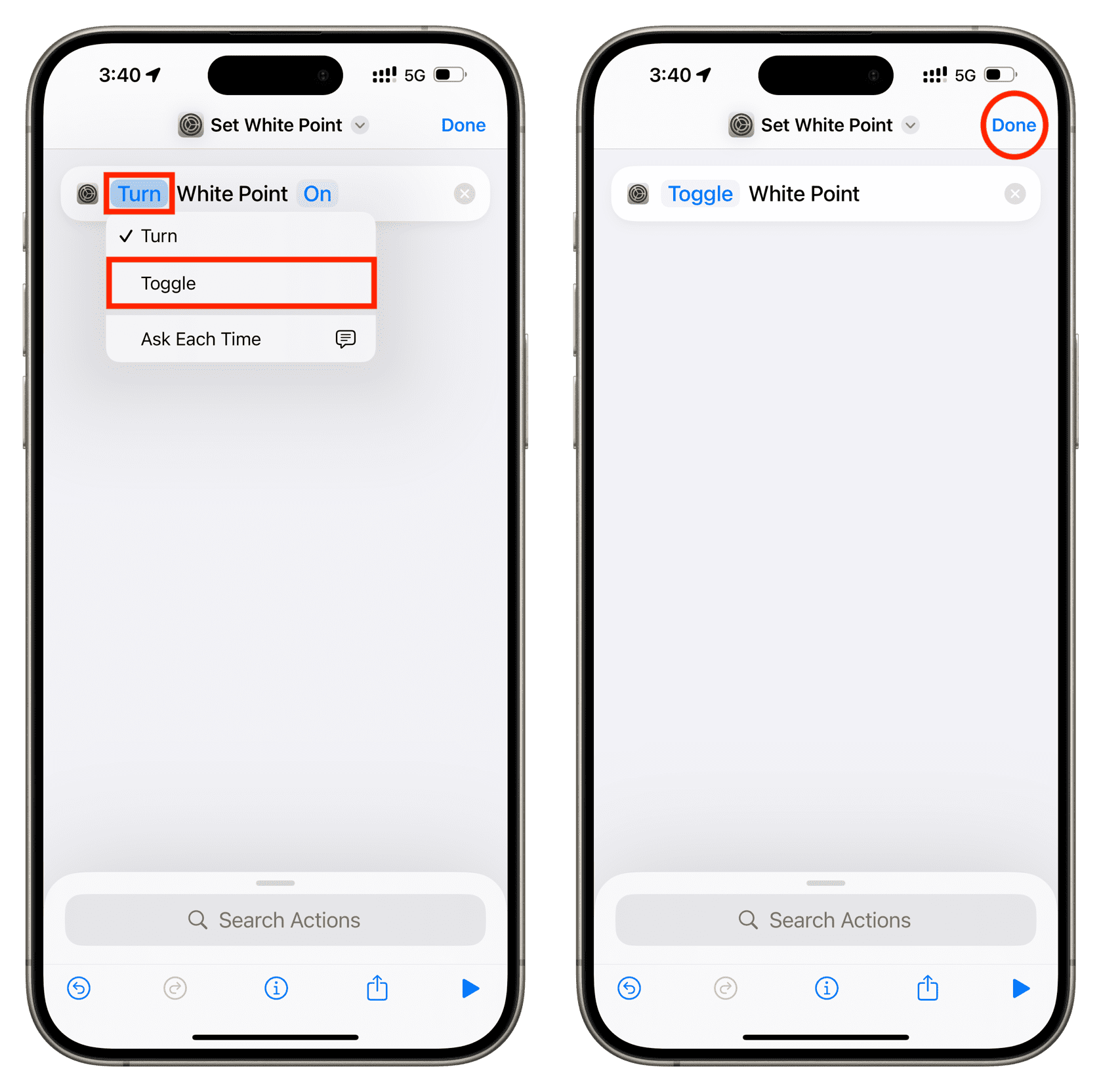 Toggle White Point shortcut on iPhone