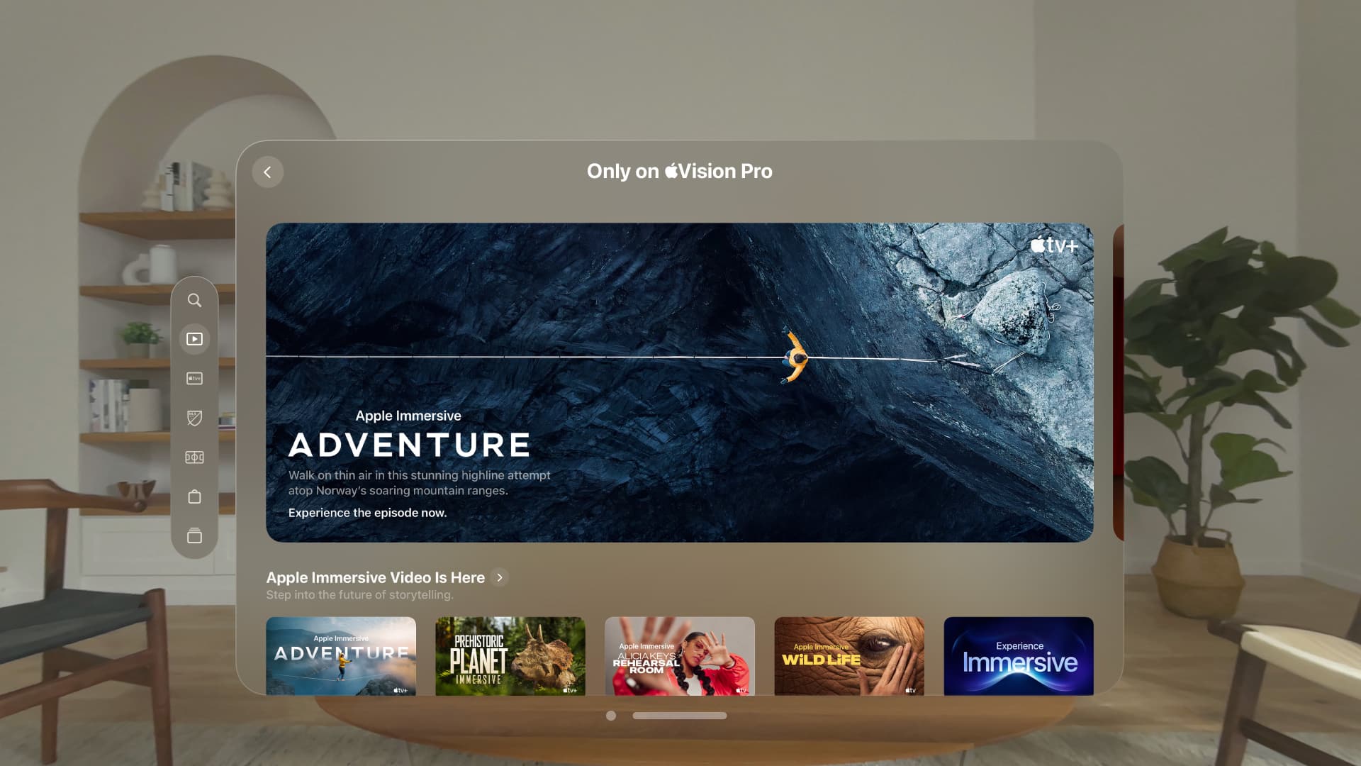 The Apple Immersive Video section in the Apple TV app on visionOS