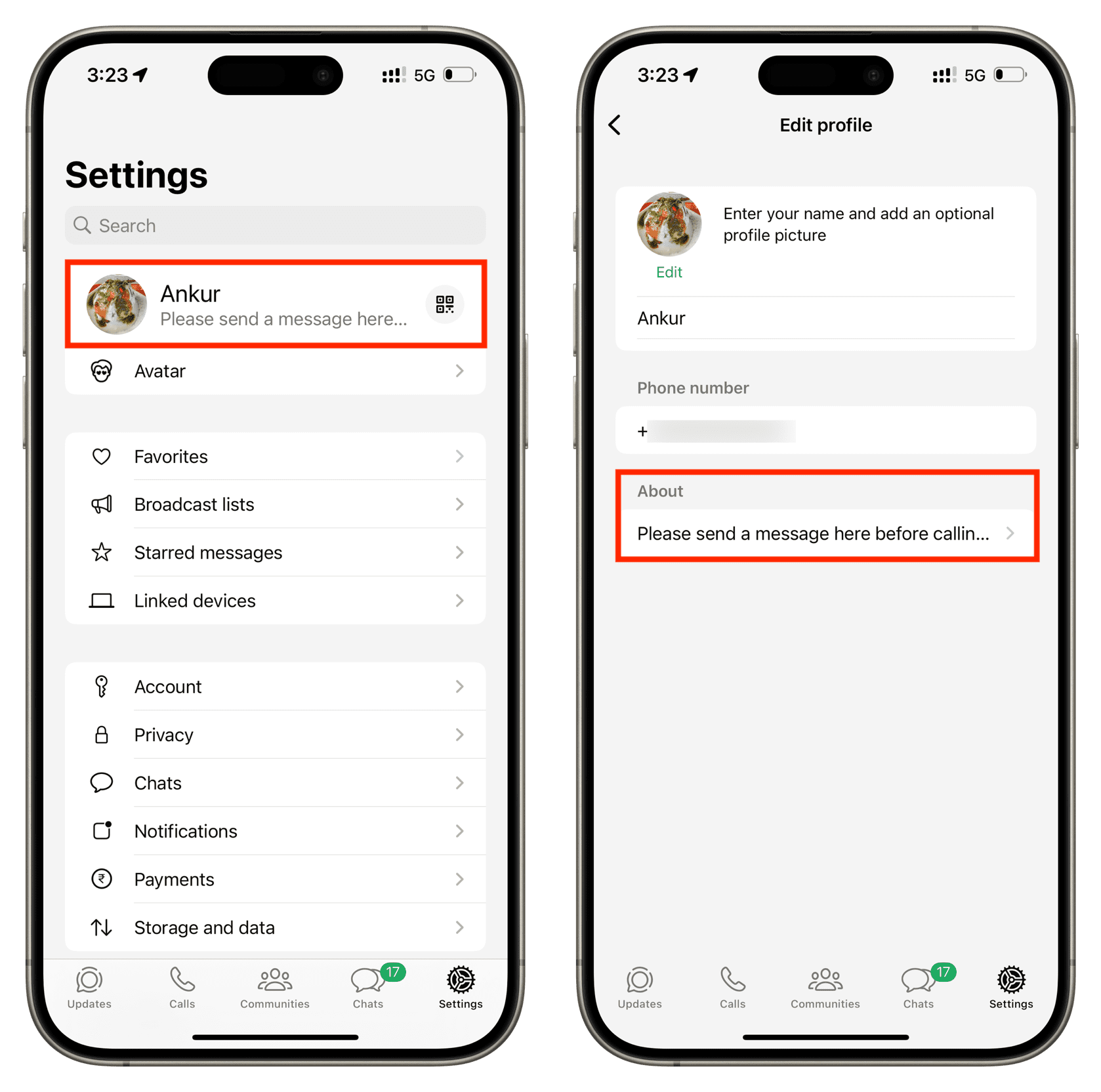 About status in WhatsApp on iPhone