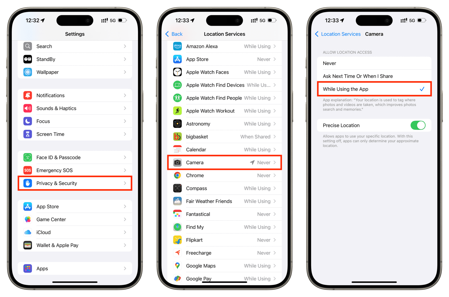 Allow Camera to use iPhone Location