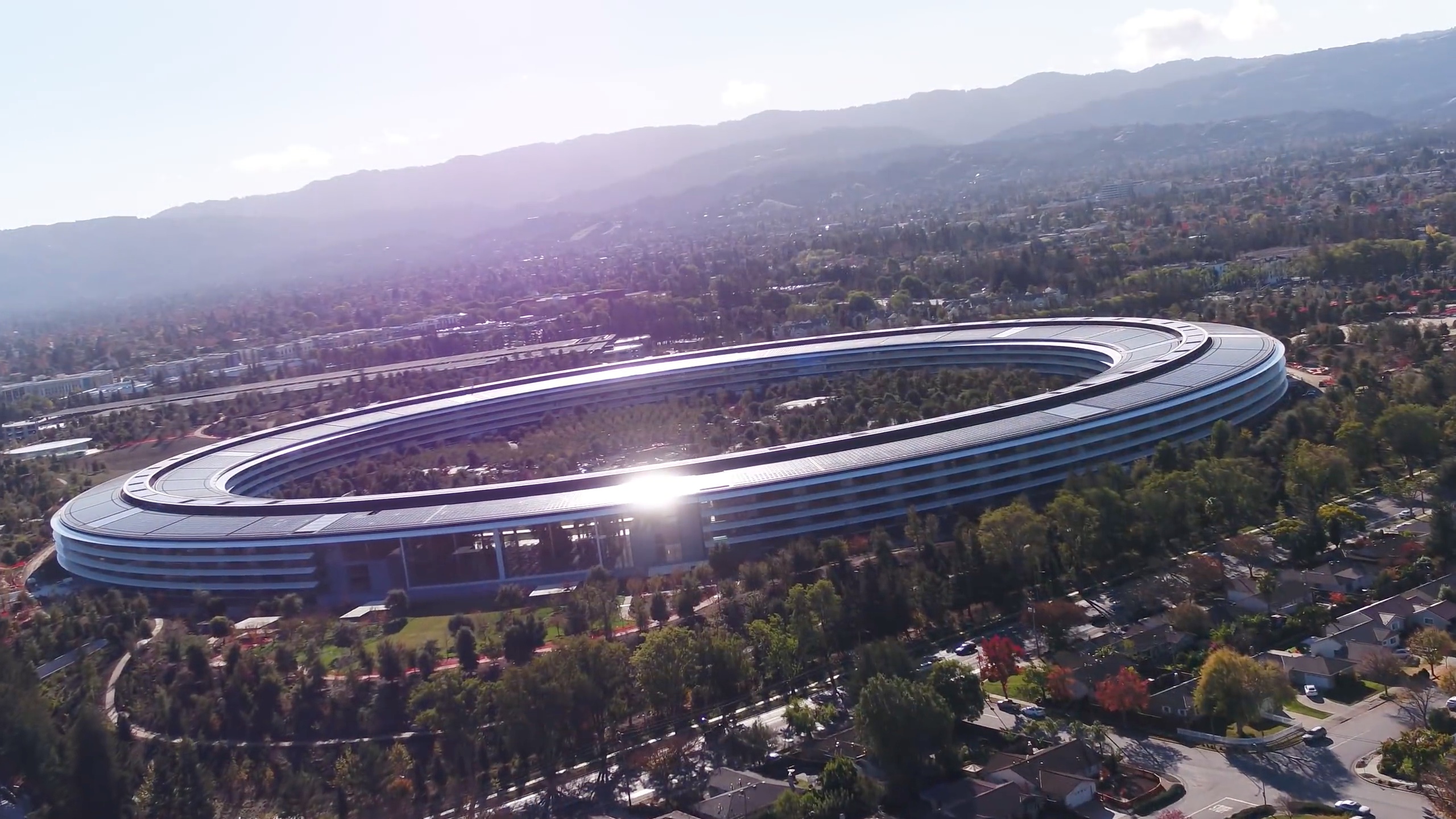 An aerial view of the Apple Park headquarters in Cupertino, California