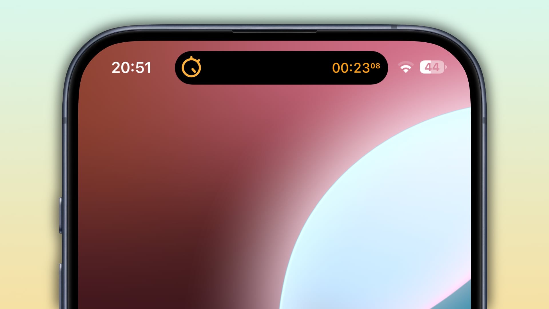 Stopwatch running within the iPhone's Dynamic Island.