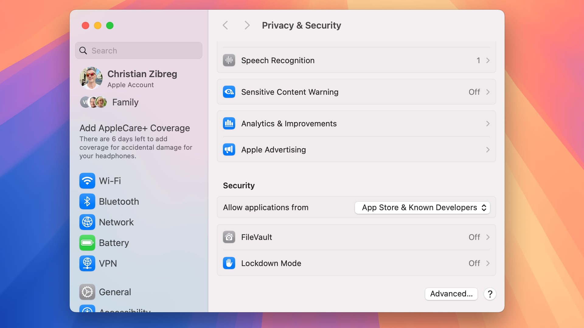 Gatekeeper menu in macOS Sequoia set to allowing App Store apps and known developers.