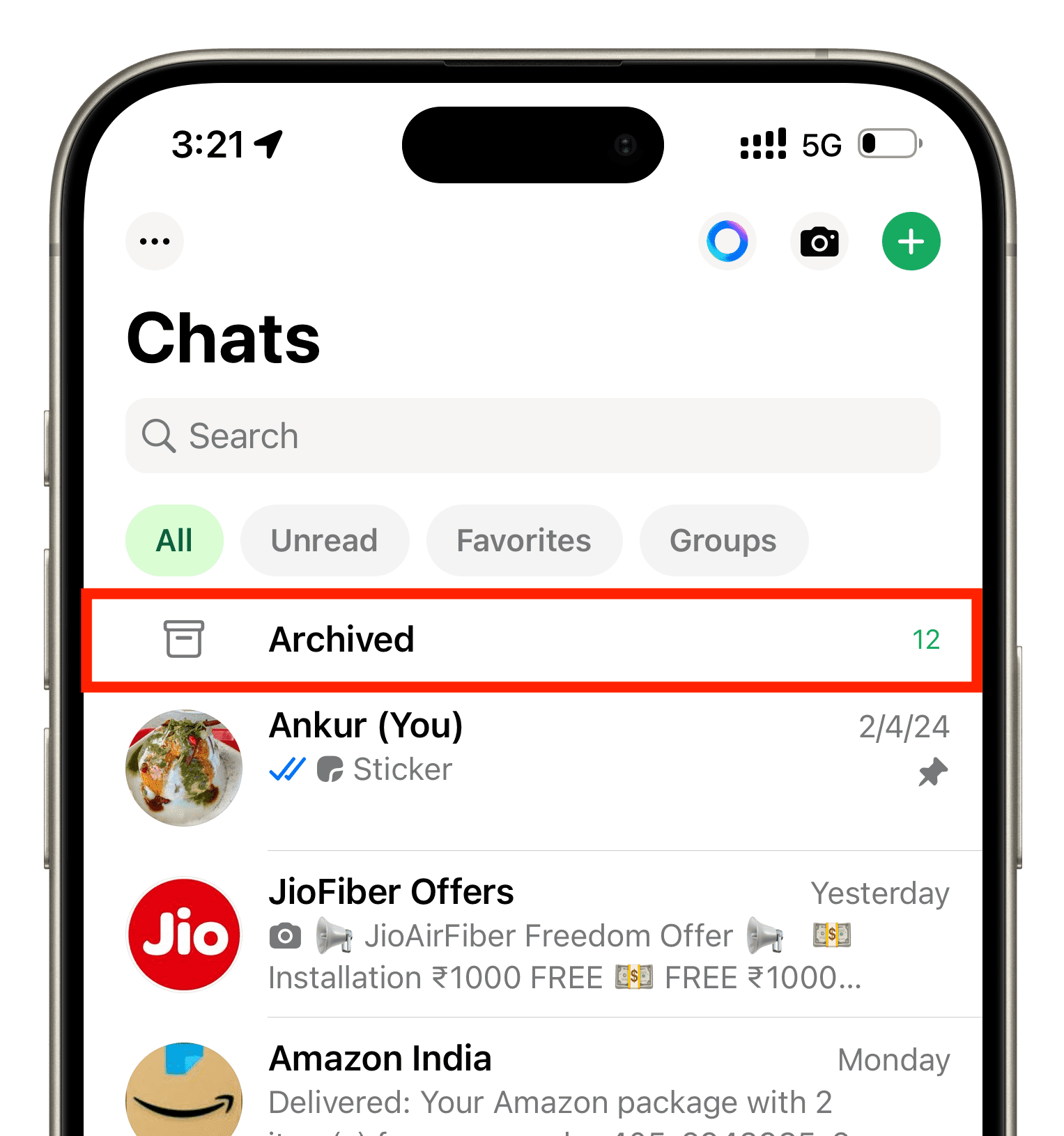 Archived section in WhatsApp on iPhone