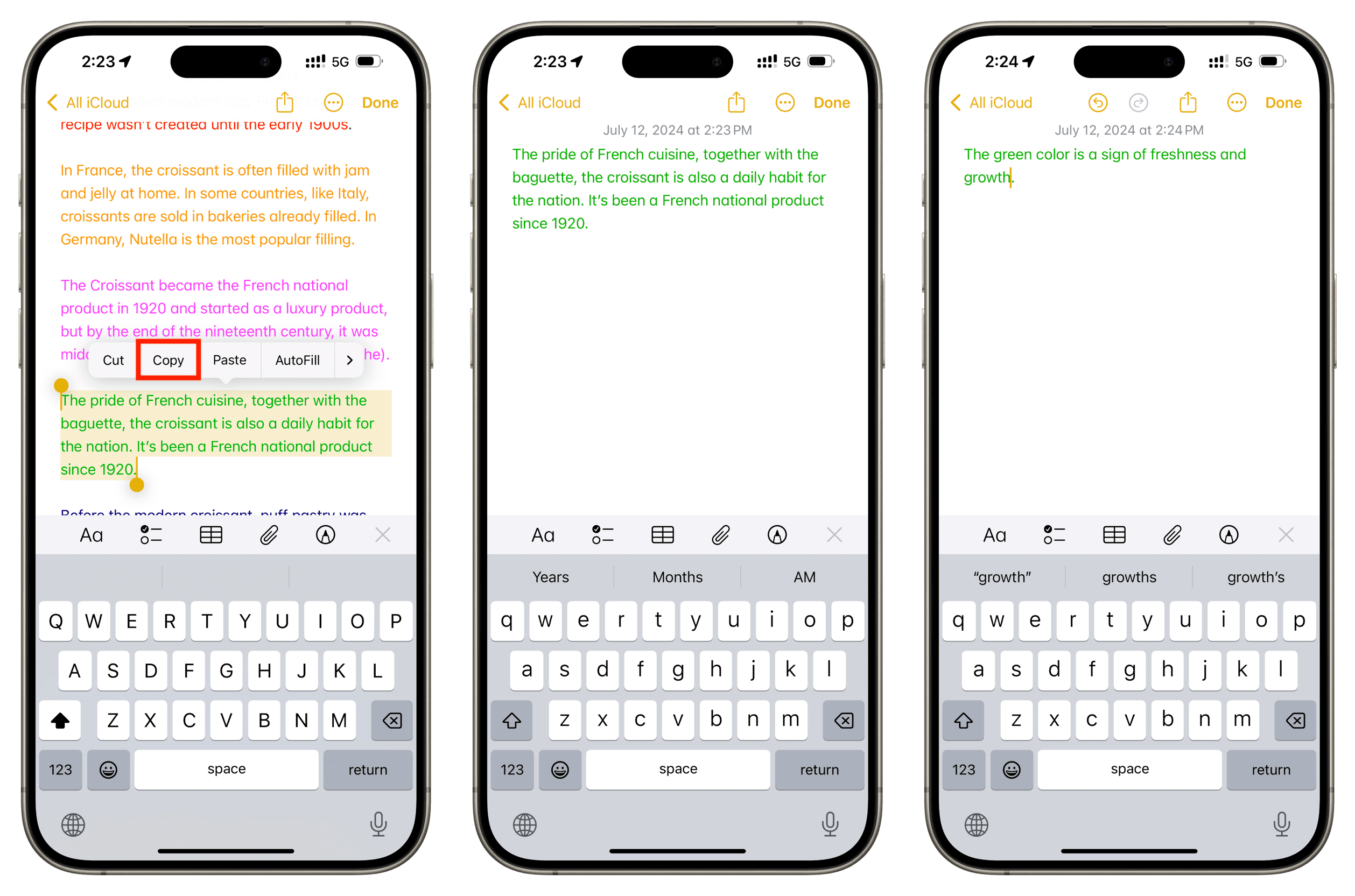 Colored text in iPhone Notes app