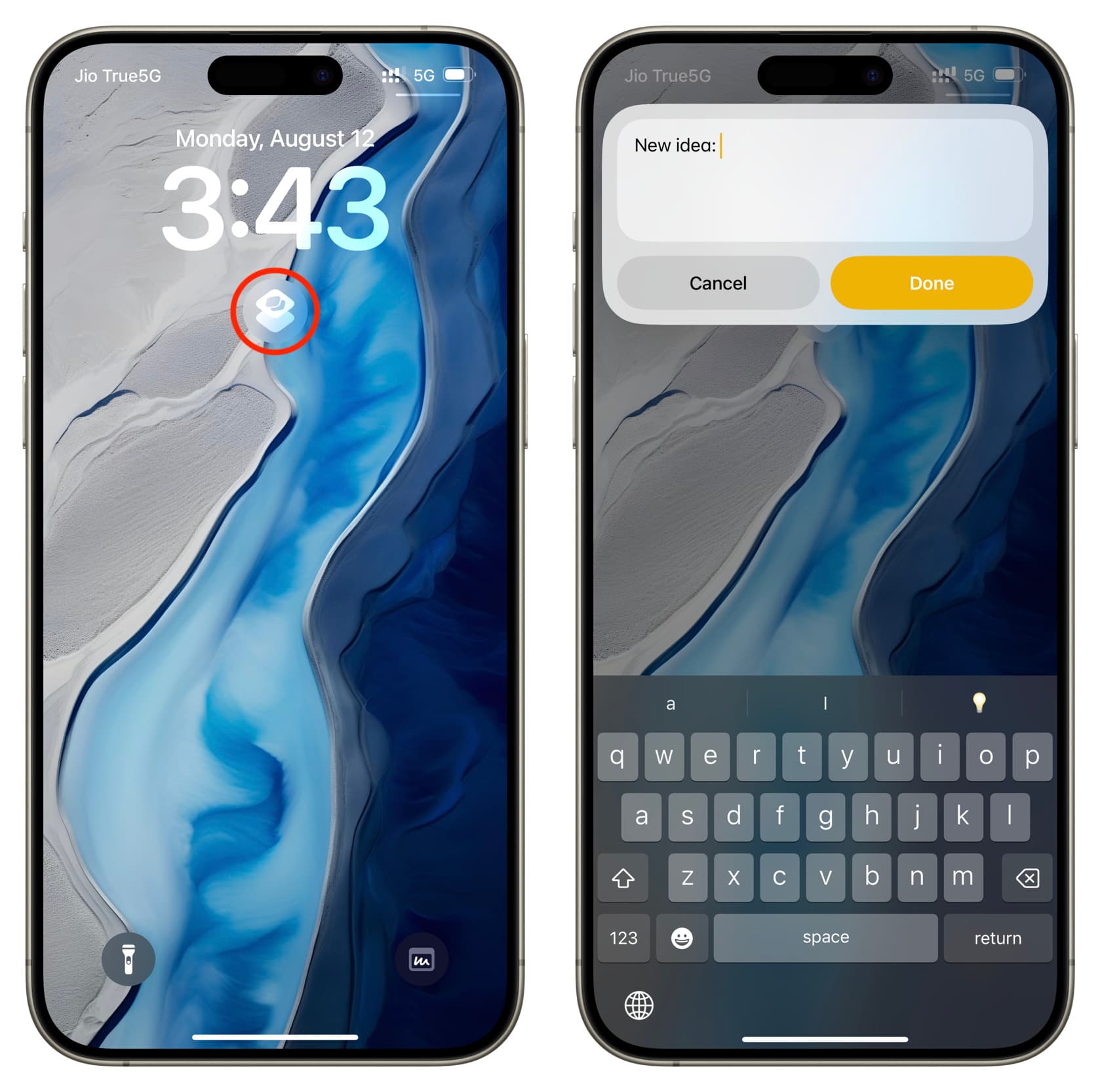 Create new note button widget on iPhone Lock Screen