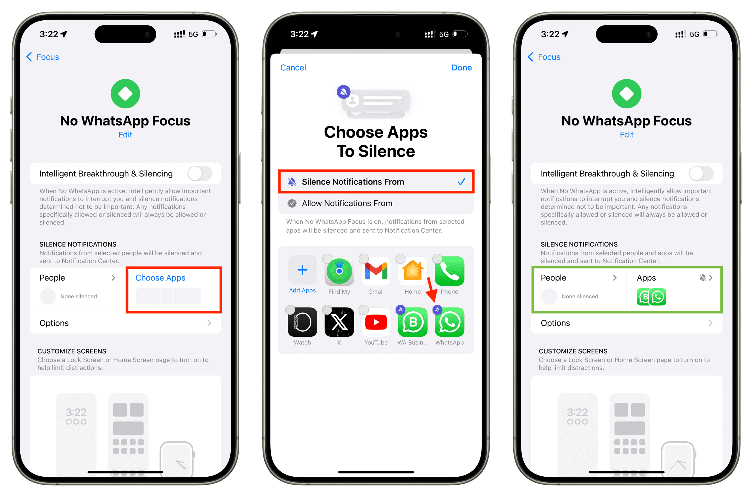 Creating No WhatsApp Focus on iPhone