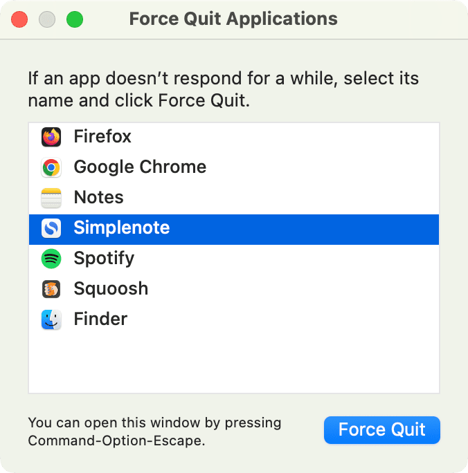 Force Quit menu on Mac