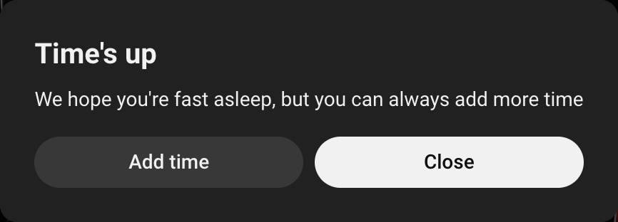 A YouTube message asking the user to extend an expired sleep timer.