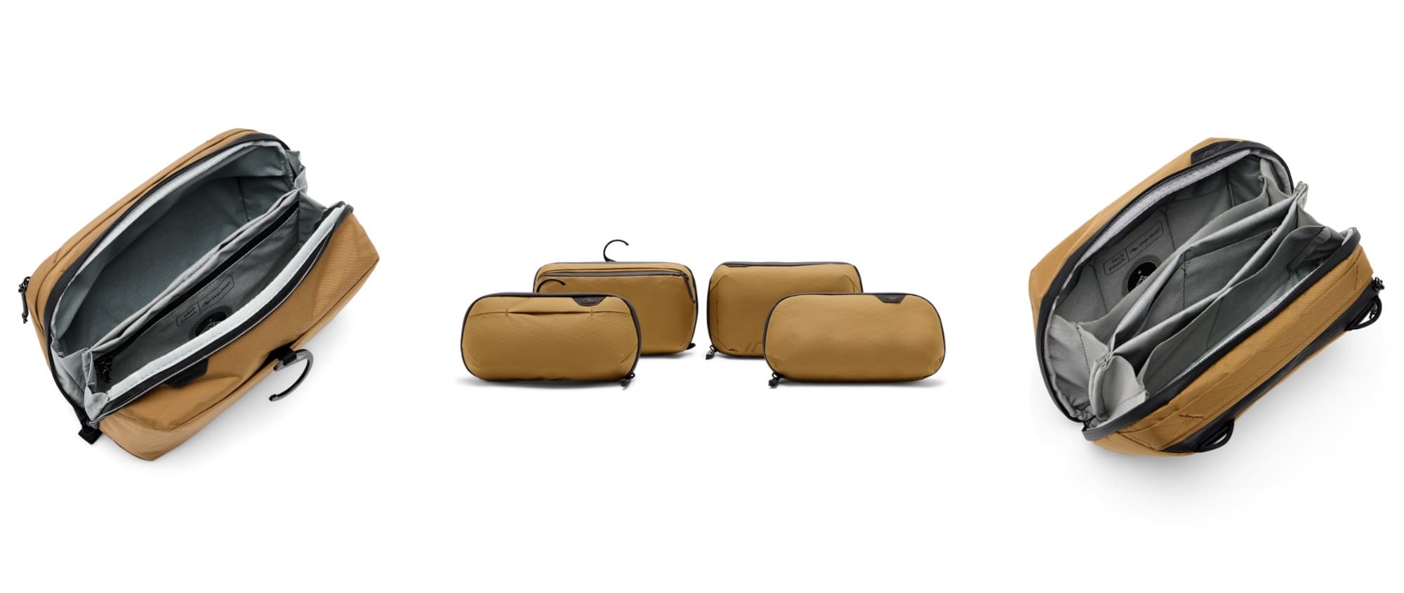 Peak Design Tech and Bath packing bags in Coyote.