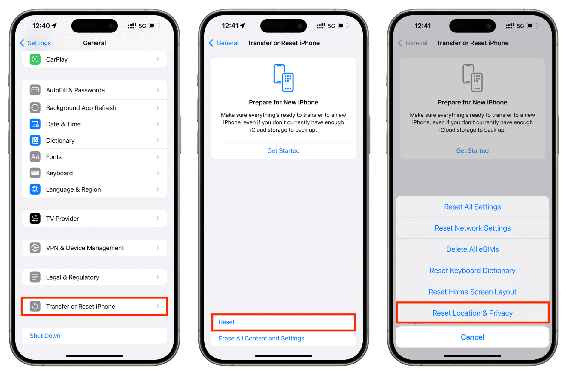 Reset Location and Privacy settings on iPhone