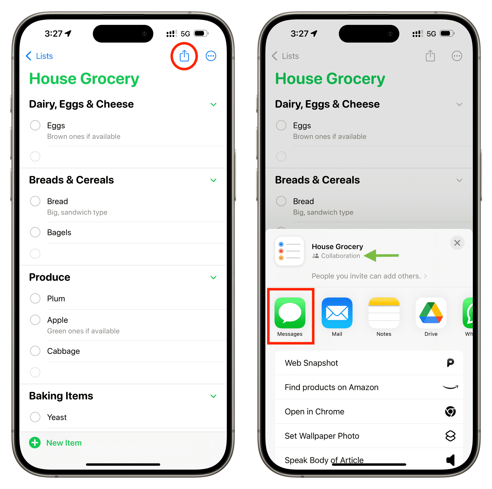 Share grocery list with other members from your iPhone