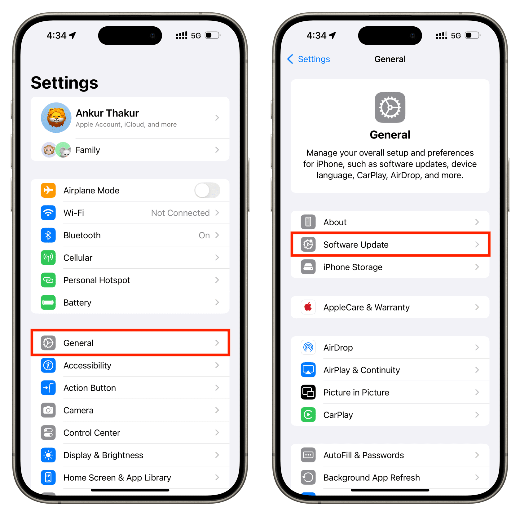 Software Update in iPhone General Settings