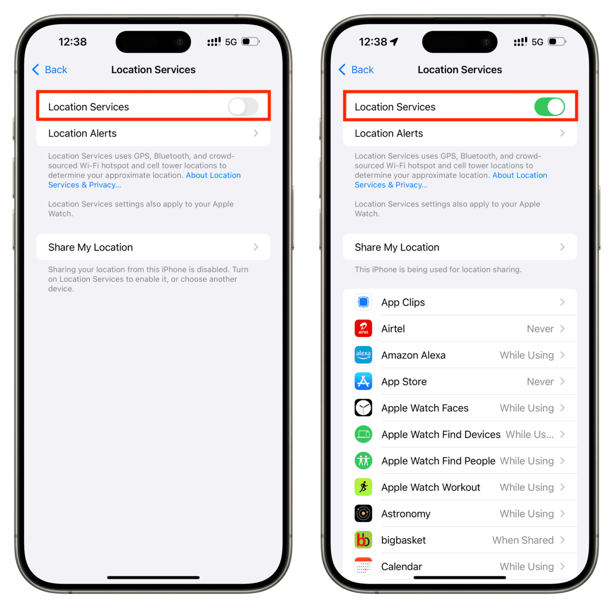 Turn iPhone Location Services off and back on