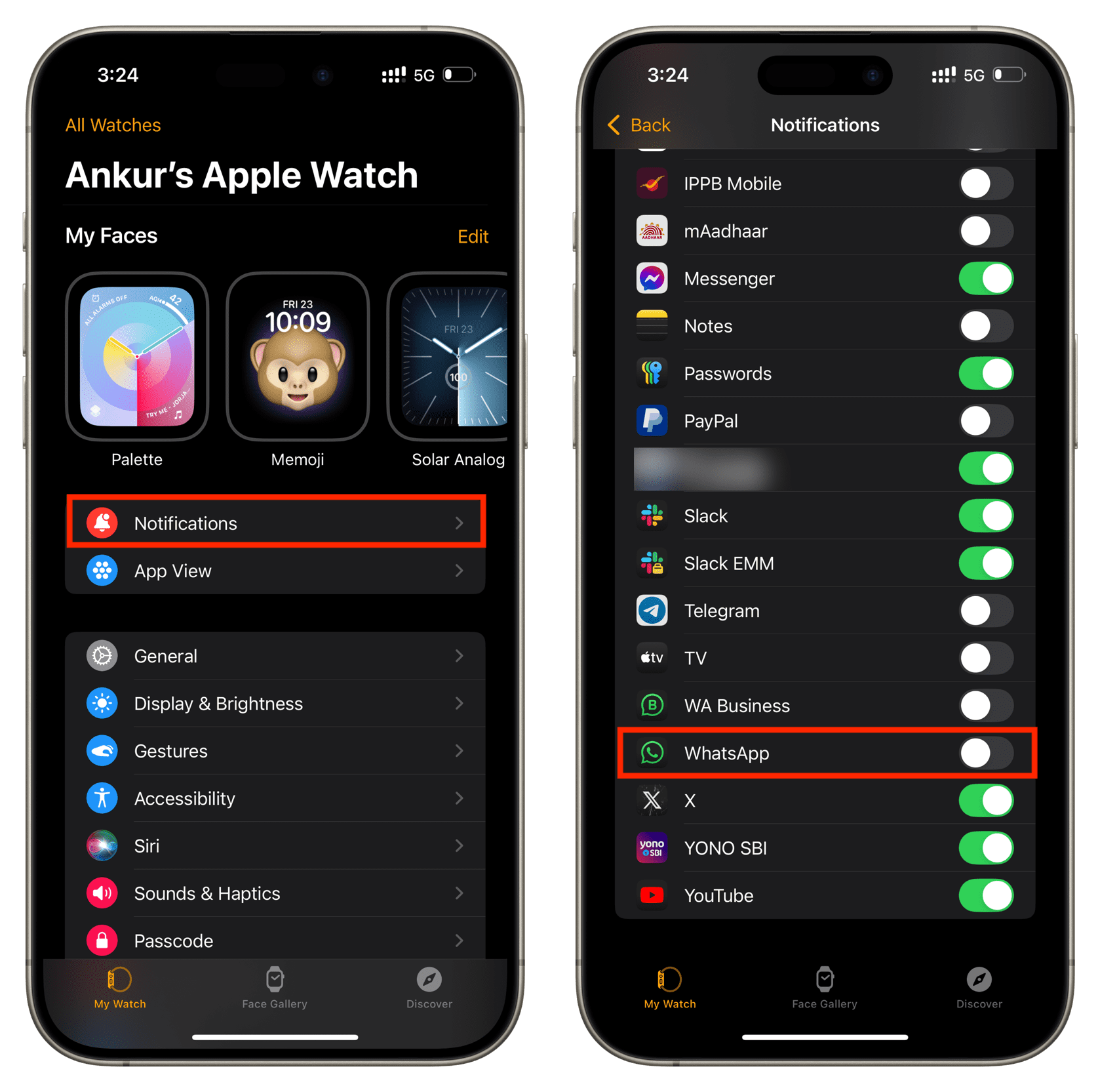 Turn off WhatsApp notification for Apple Watch