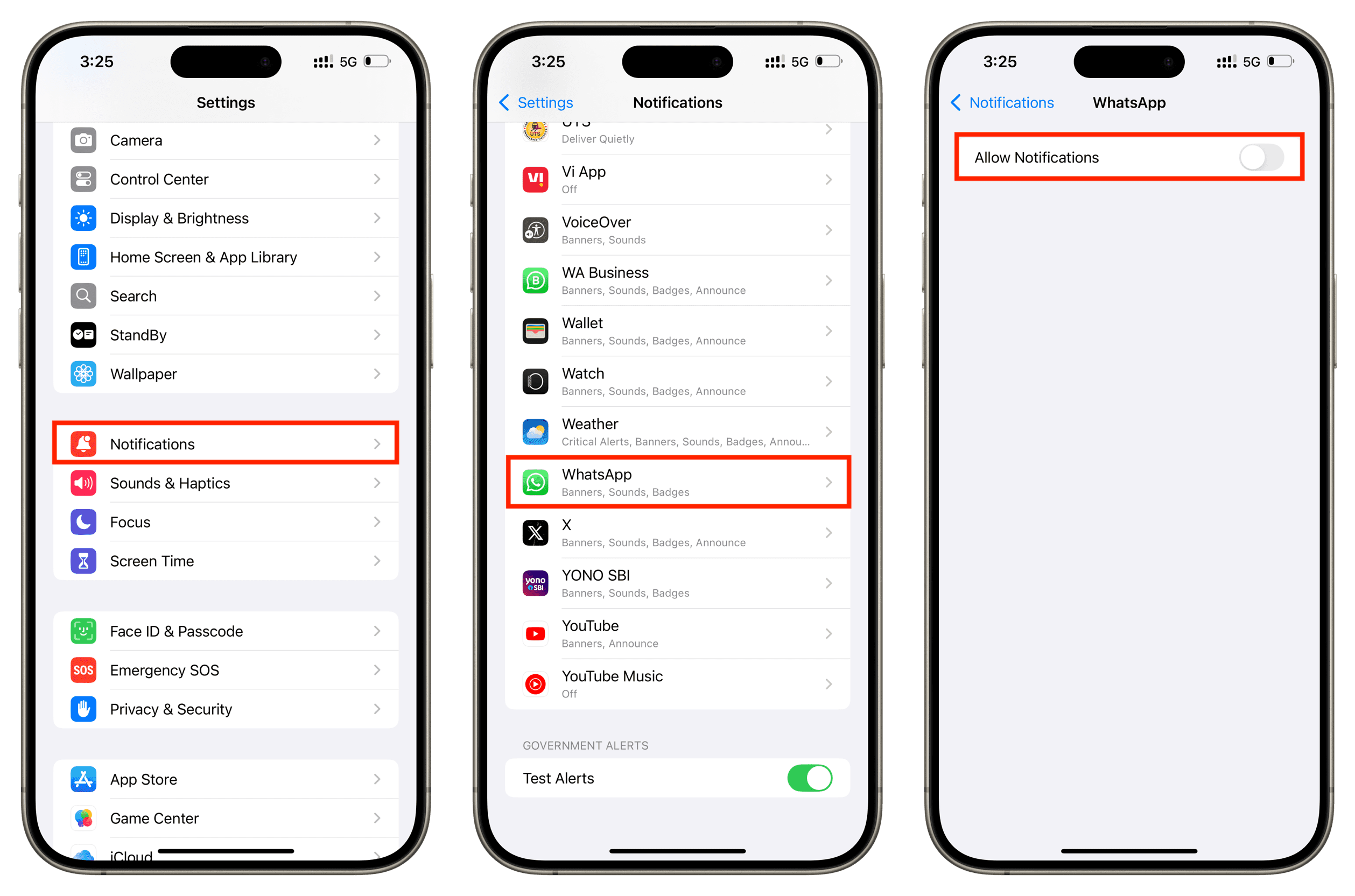 Turn off all notifications for WhatsApp on iPhone