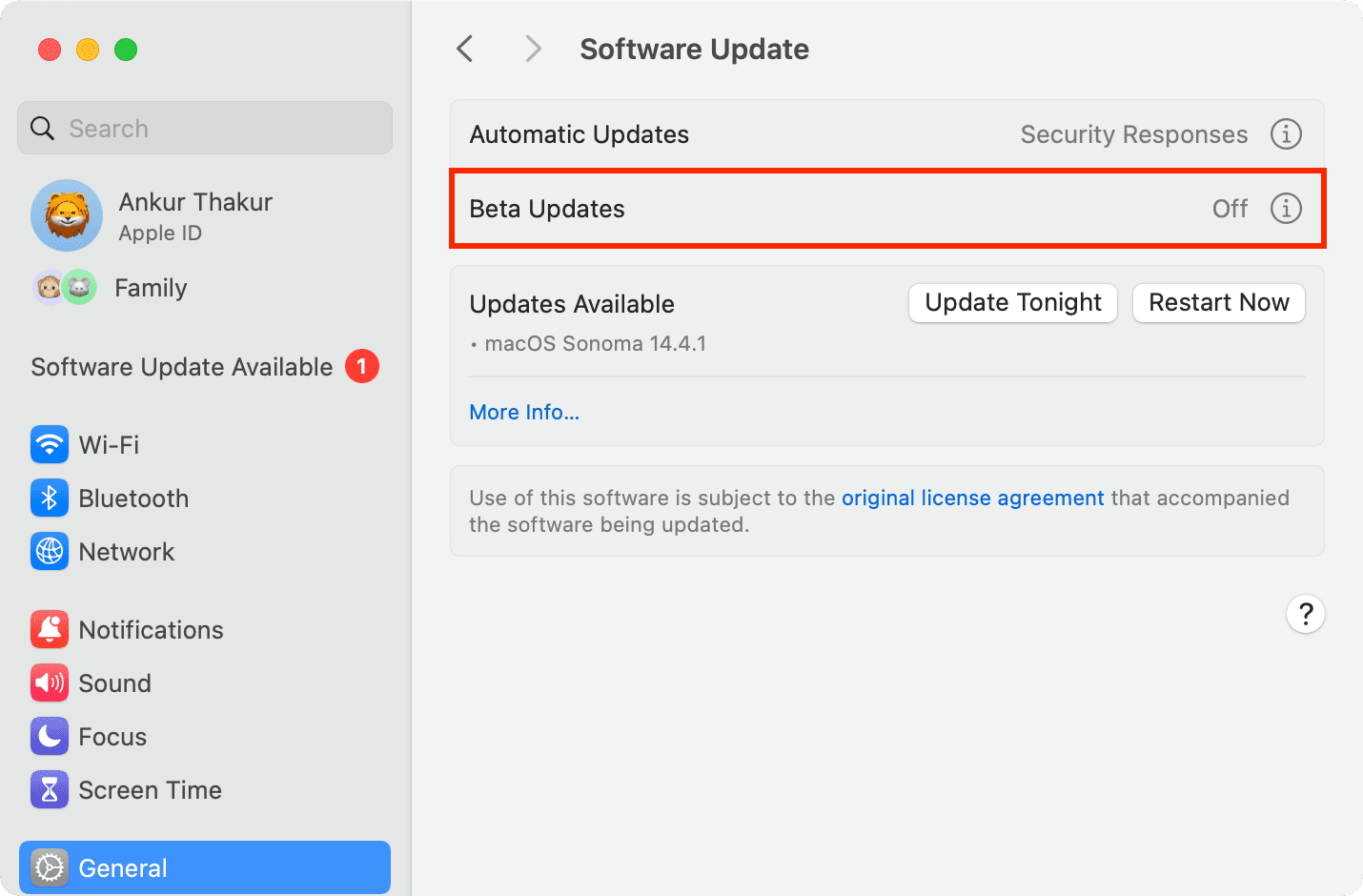 Beta Updates off on Mac