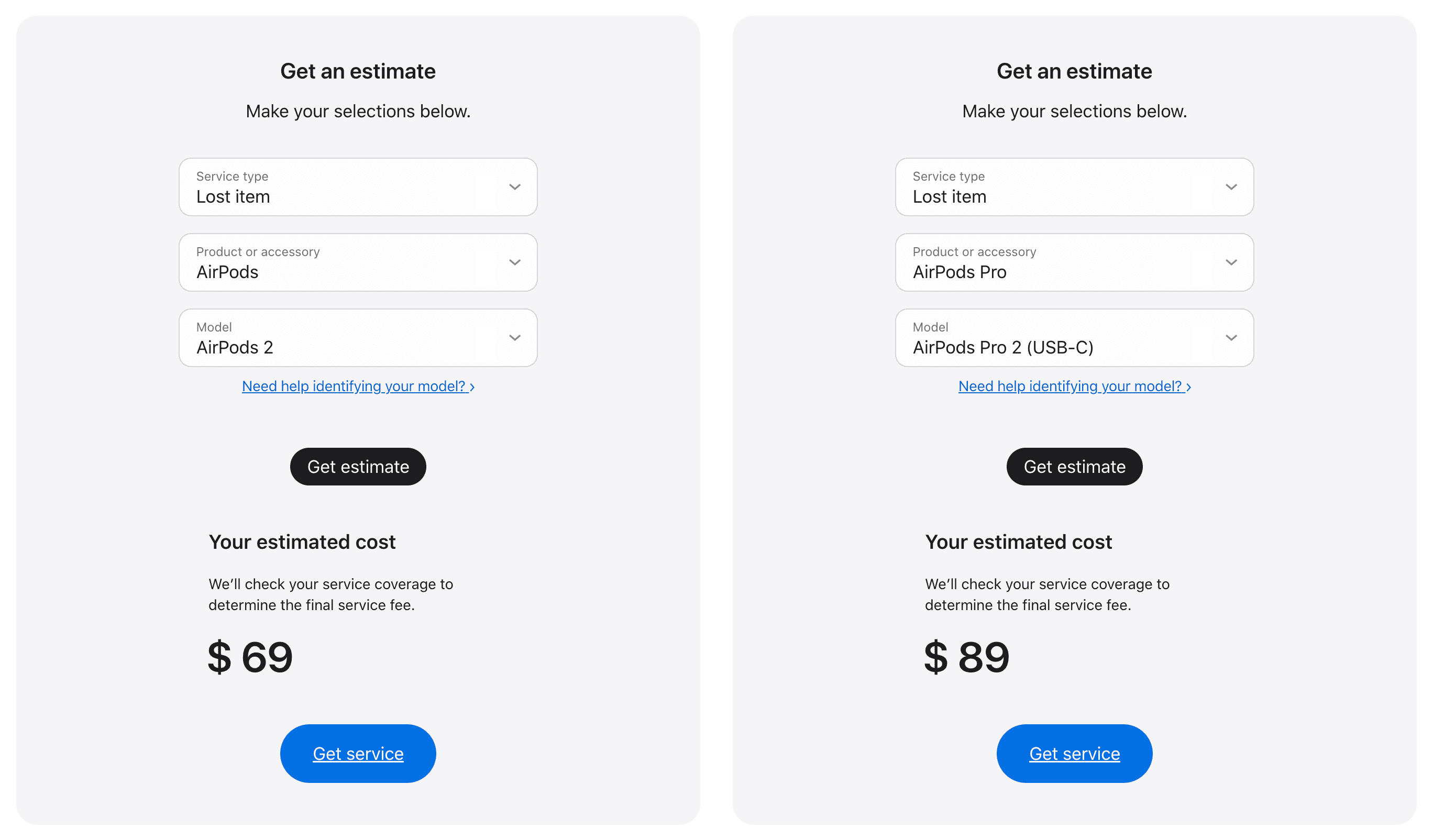 Cost of buying either left or right AirPod or AirPod Pro