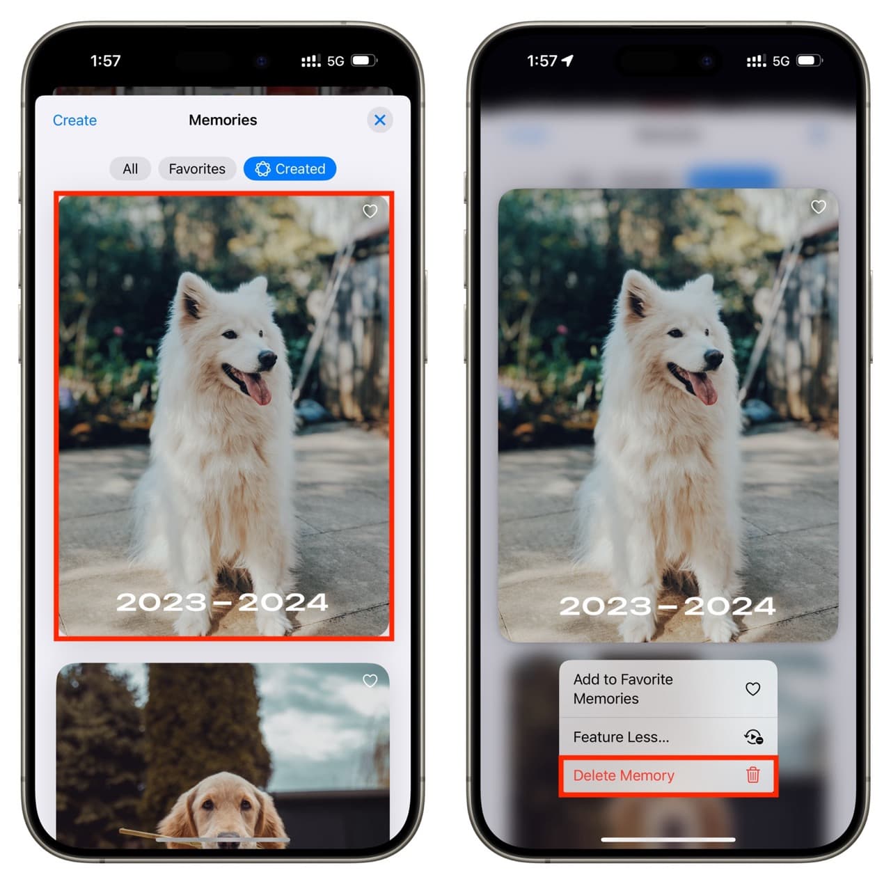 Delete created Memory in iPhone Photos app
