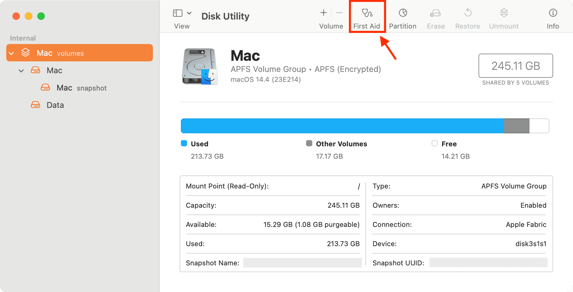 First Aid in Mac Disk Utility