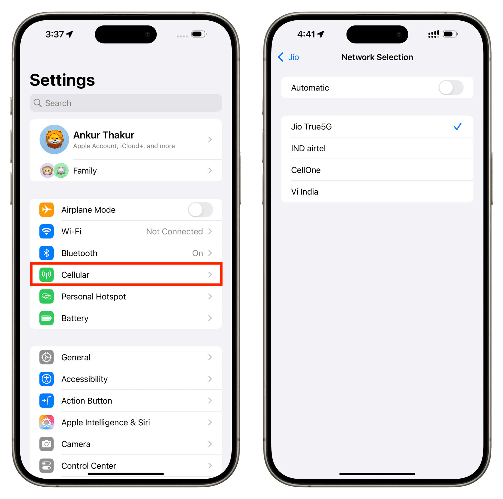 Manual Network Selection on iPhone