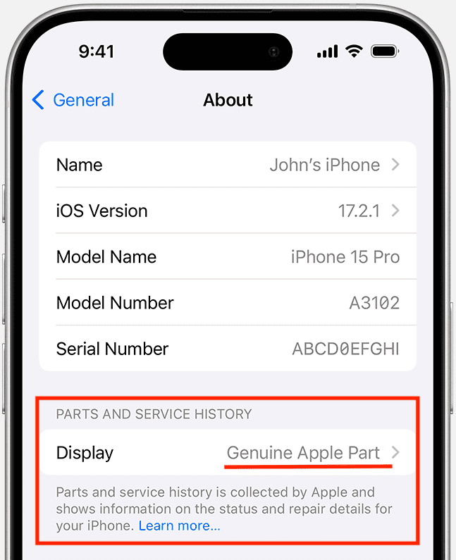 Parts and Service History on iPhone