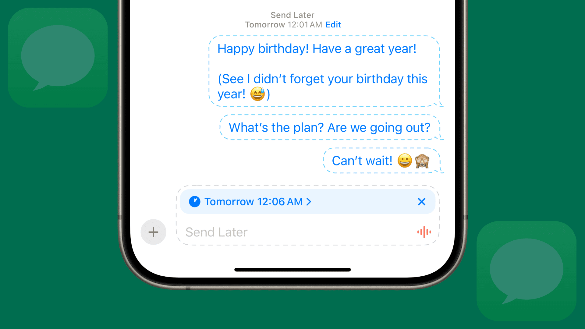 iPhone Messages app showing scheduled messages in iOS 18