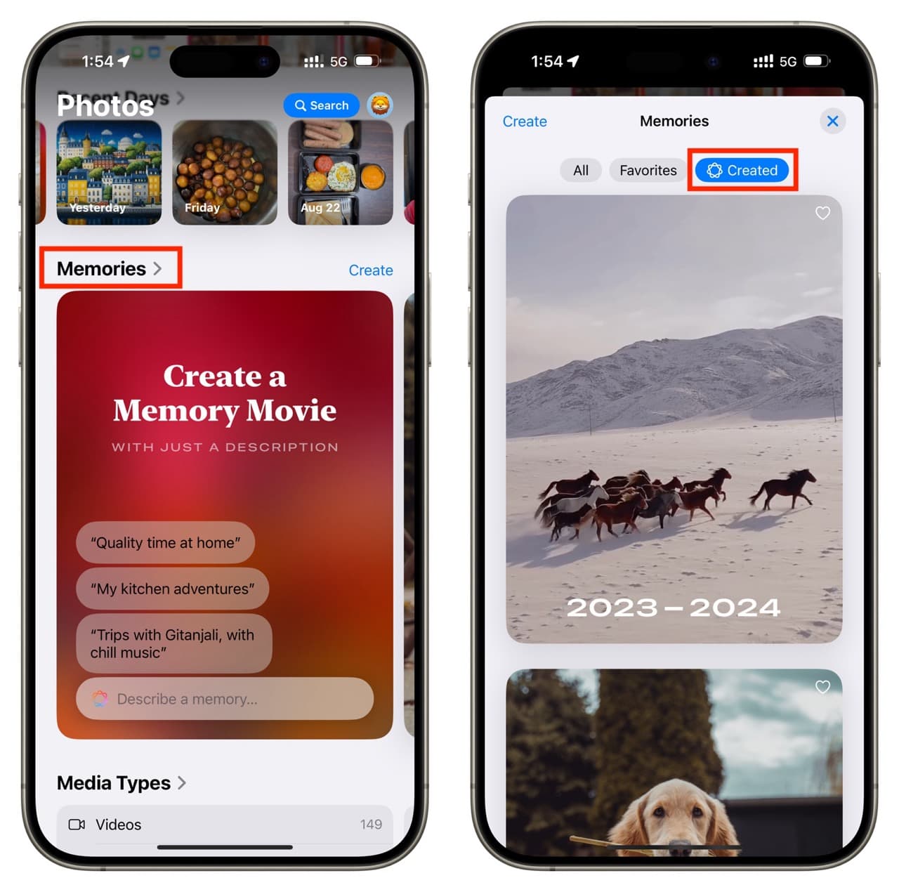 See Memories created by Apple Intelligence in iPhone Photos