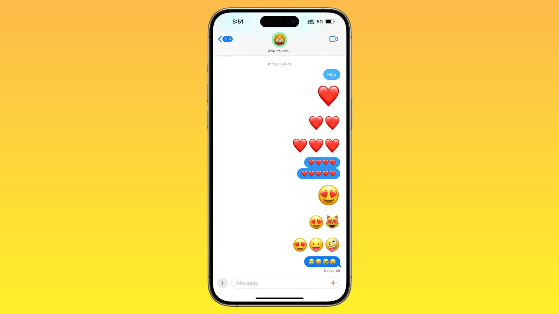 Sending big emojis in messages on iPhone