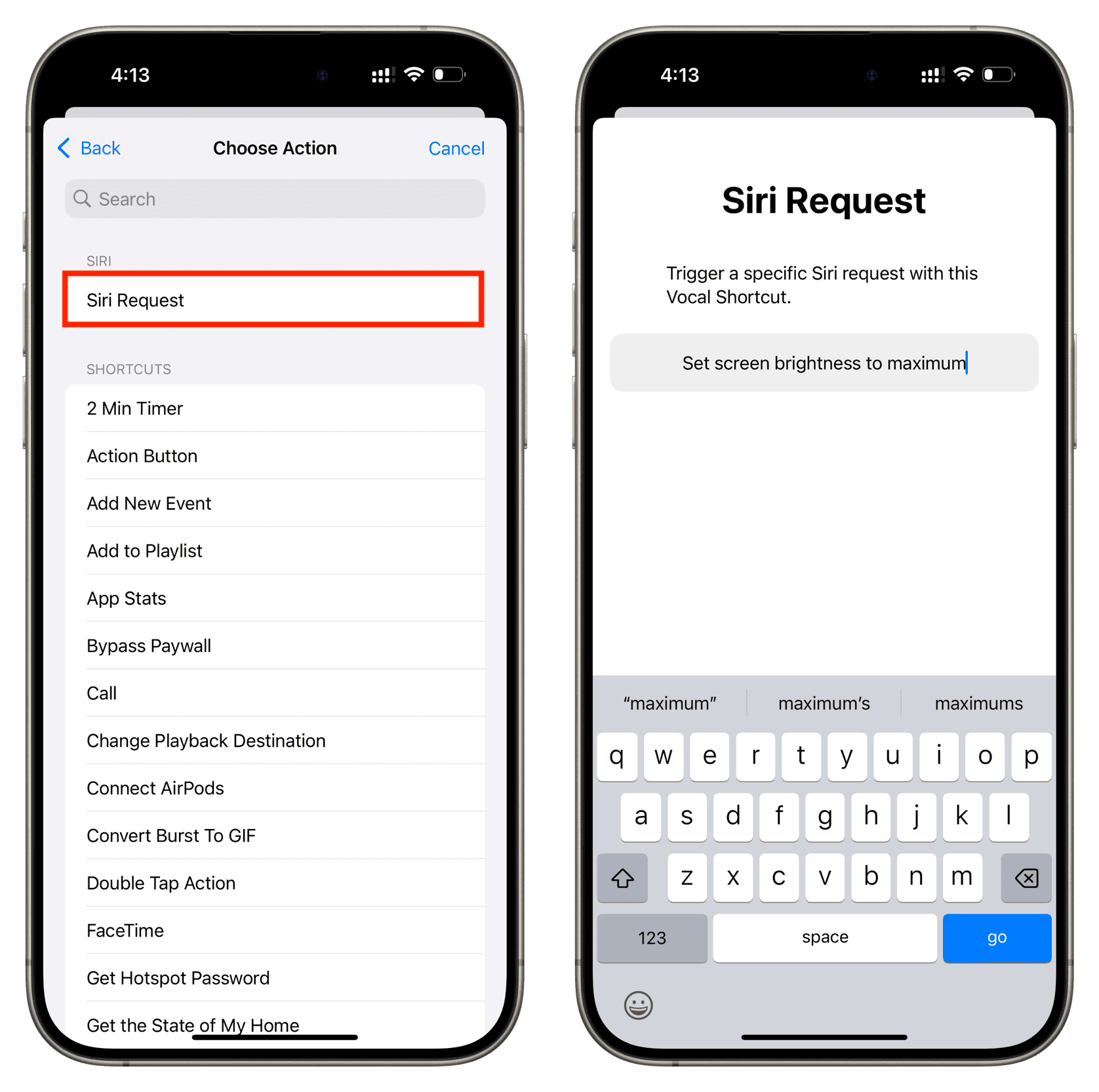 Settings up Siri Request vocal shortcut on iPhone