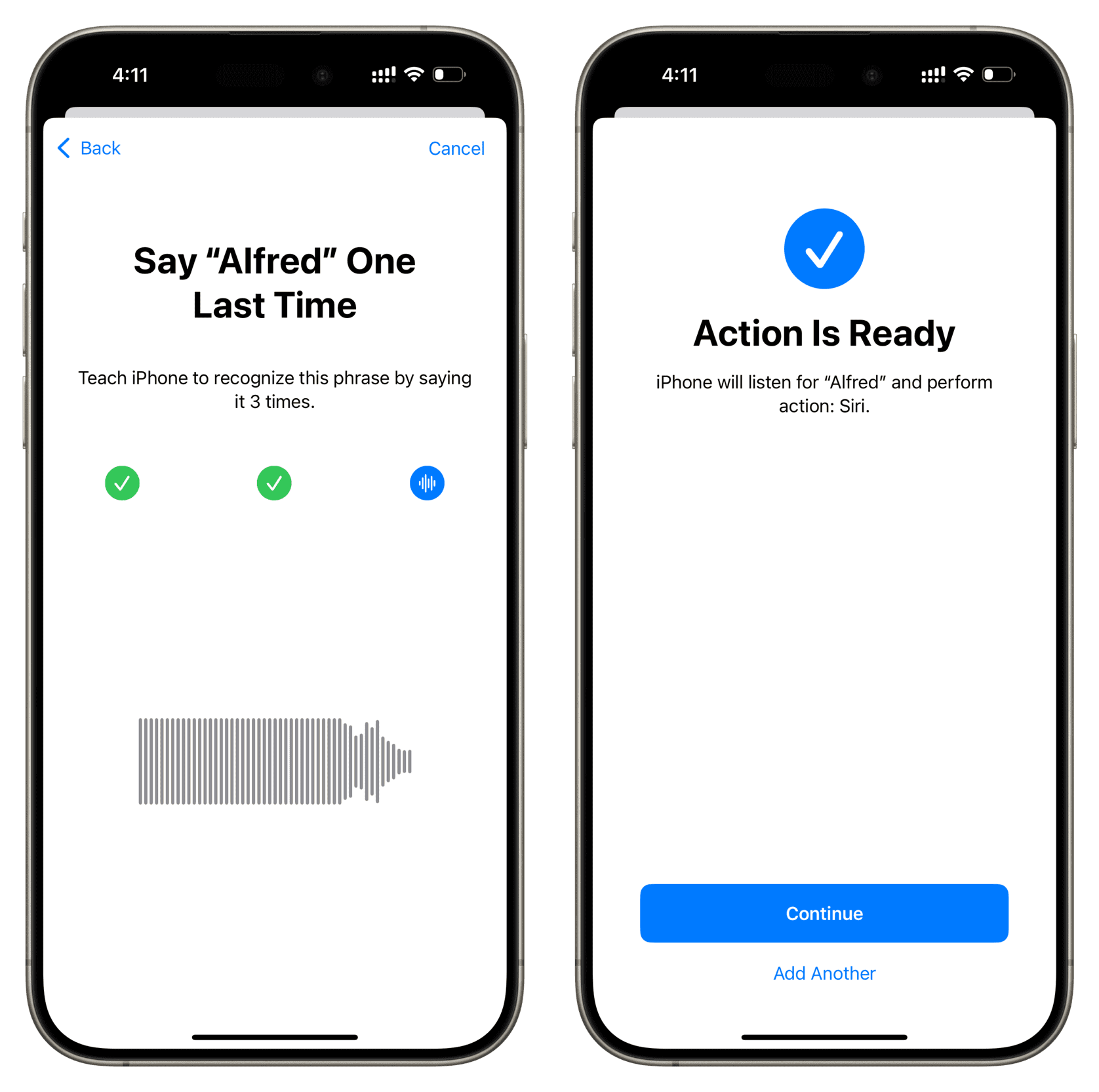 Train iPhone to invoke Siri when you say Alfred custom phrase