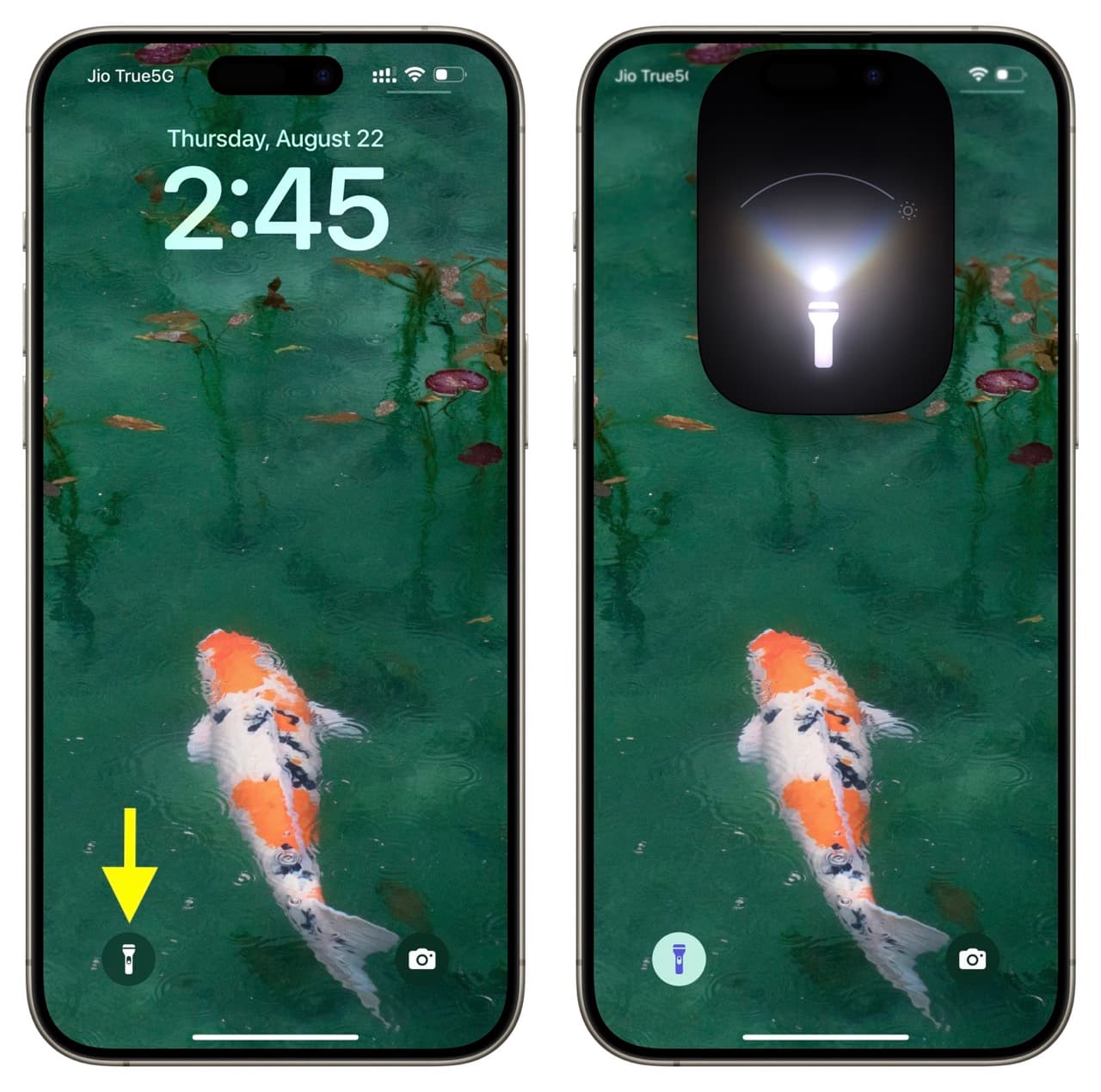 Use Lock Screen flashlight icon to get light