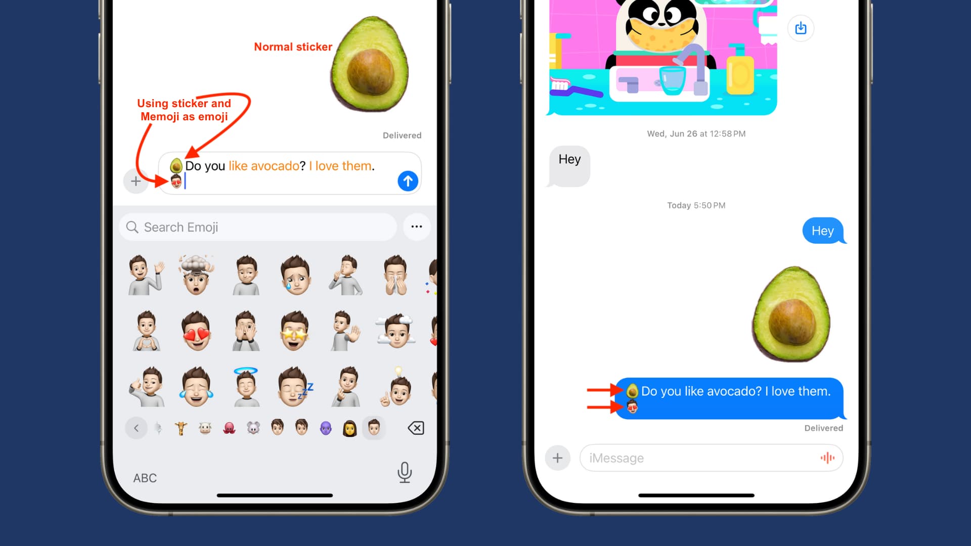 Using sticker and Memoji as regular emoji in Messages app on iPhone