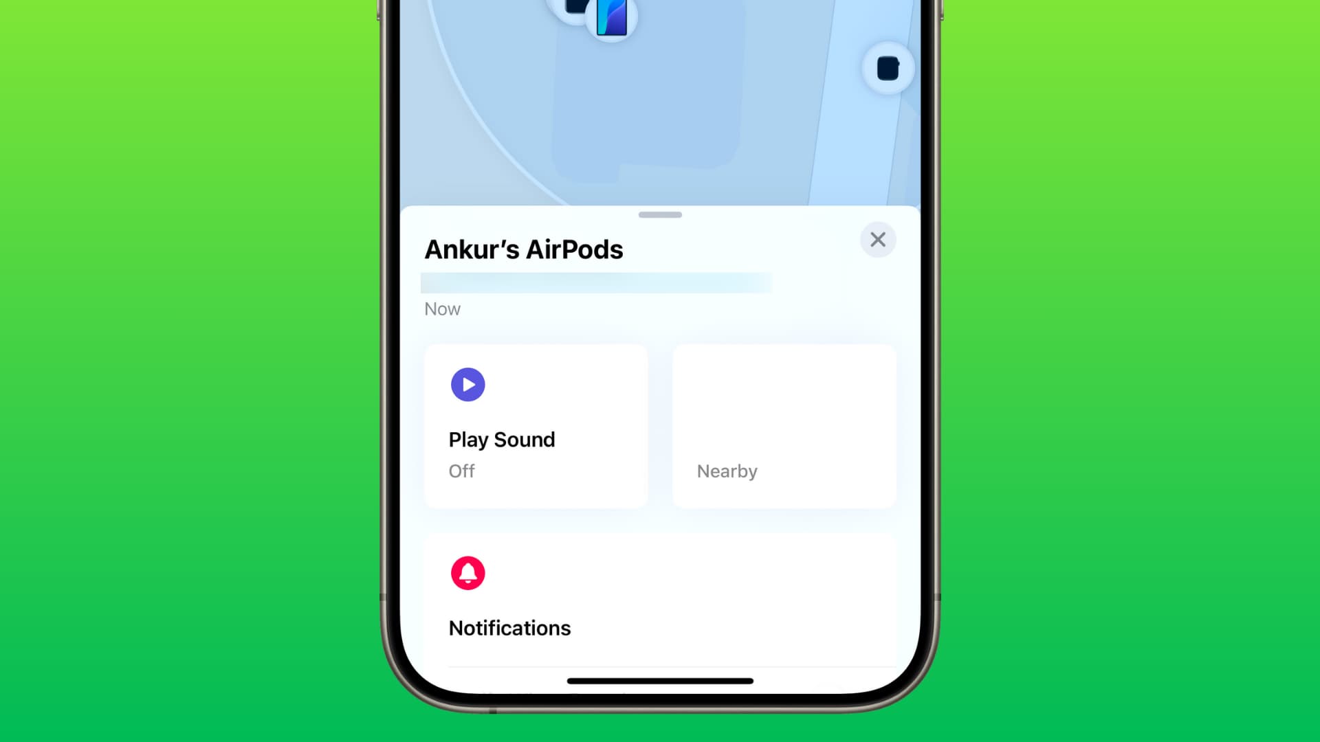 Play Sound option for AirPods in Find My app on iPhone