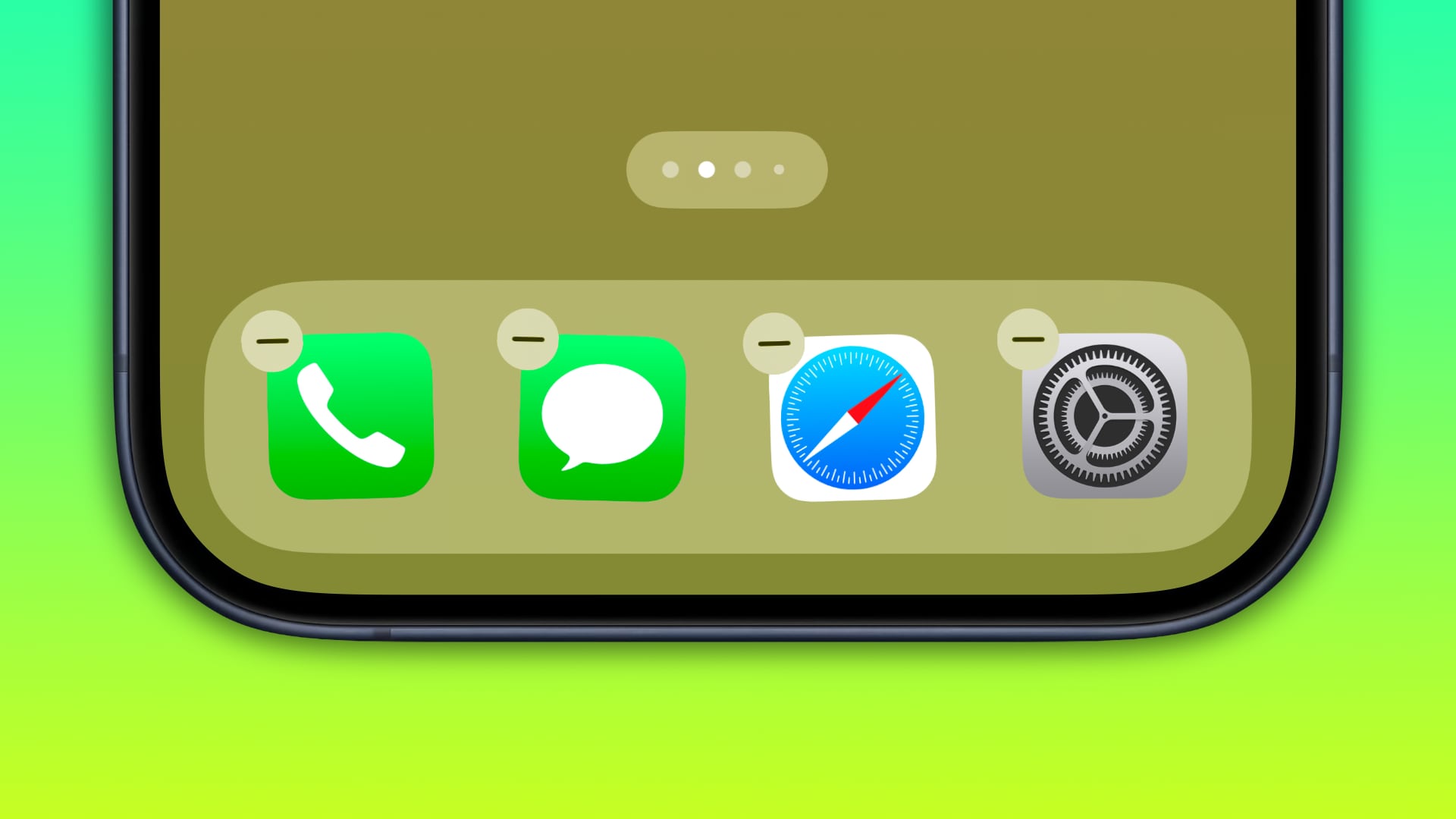 Closeup of the iPhone's Dock, set against a colorful gradient background.