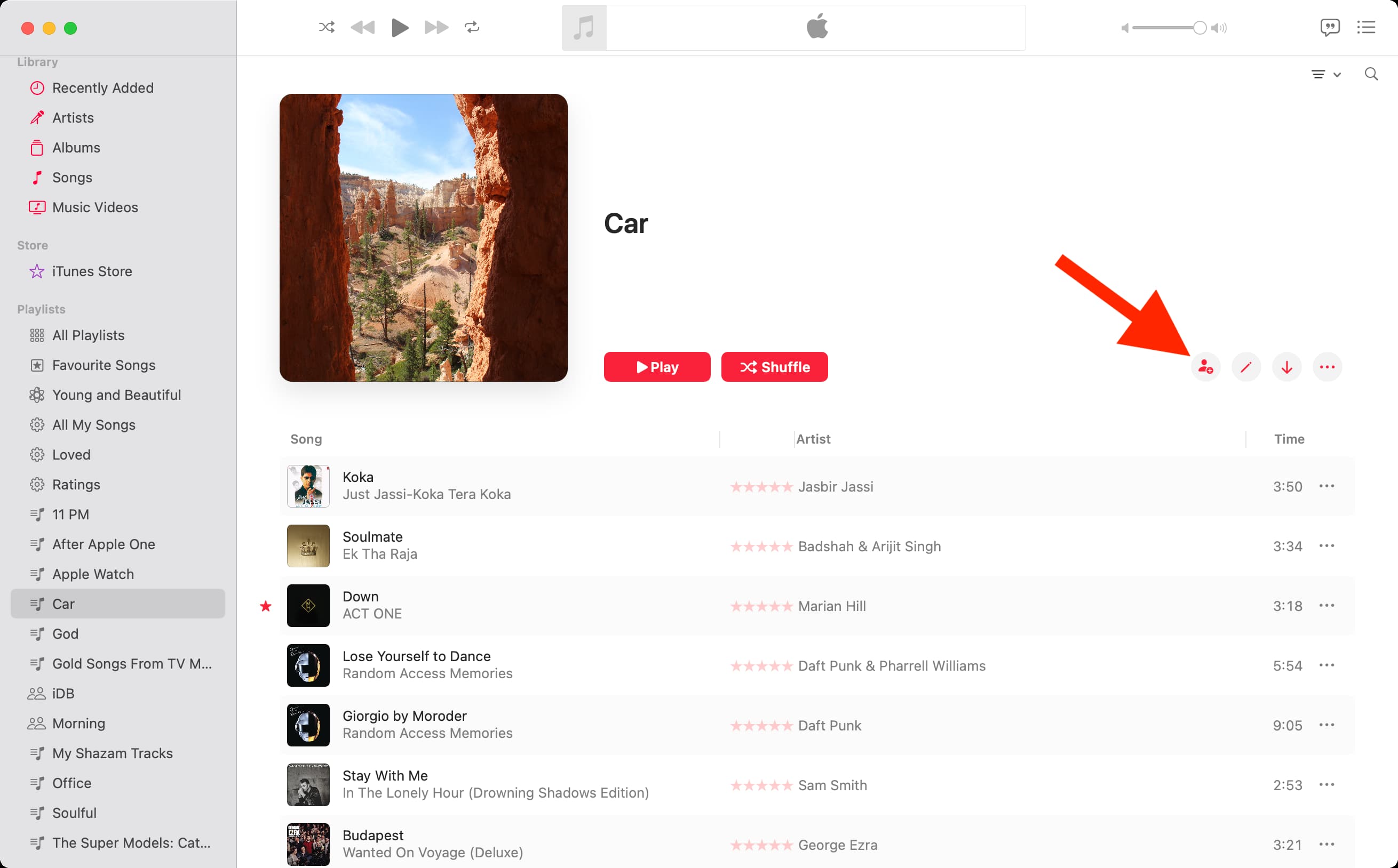 Collaborate icon for a playlist in Music app on Mac