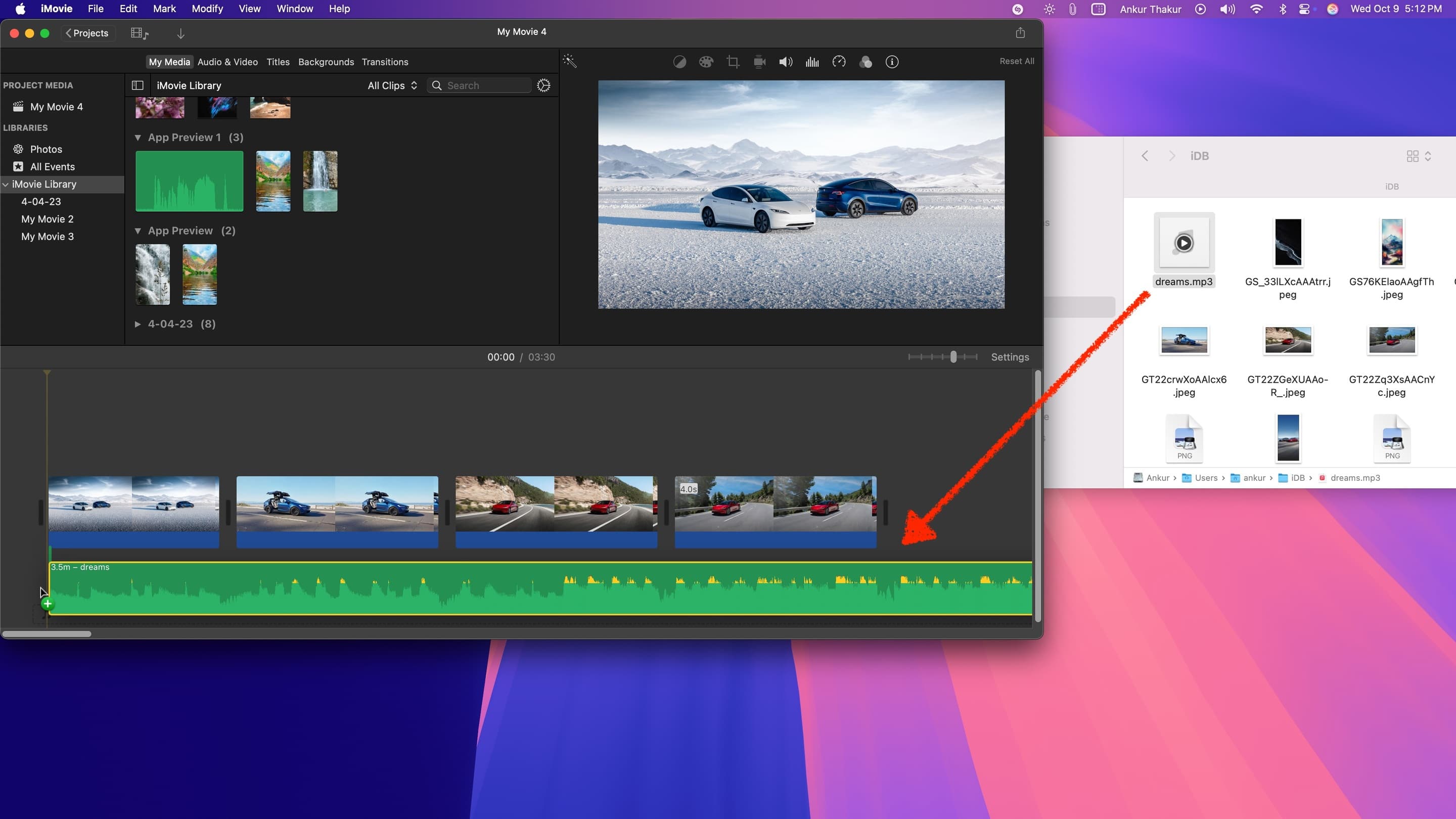 Drag sound file to iMovie on Mac