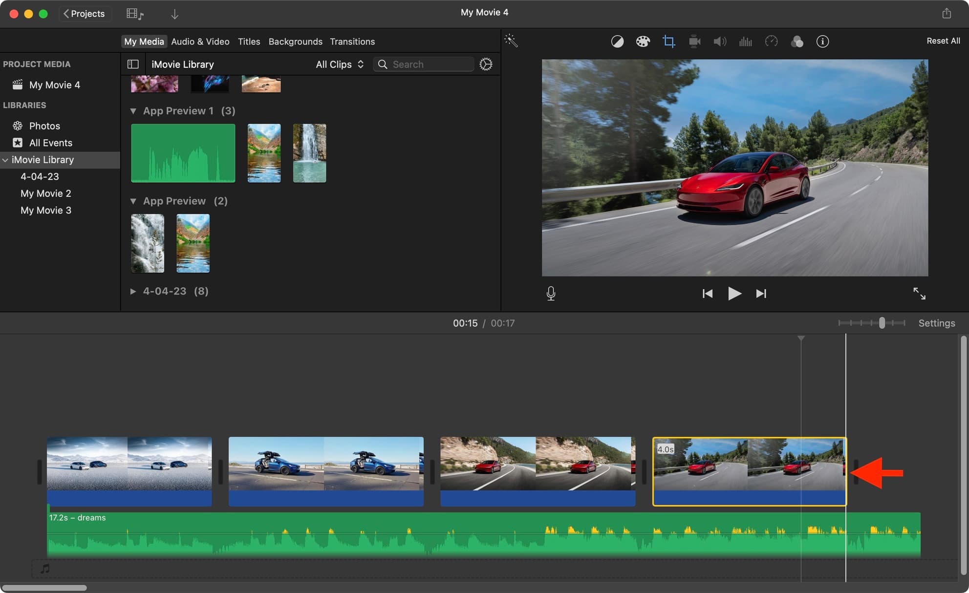 Edit duration of a photo in iMovie on Mac