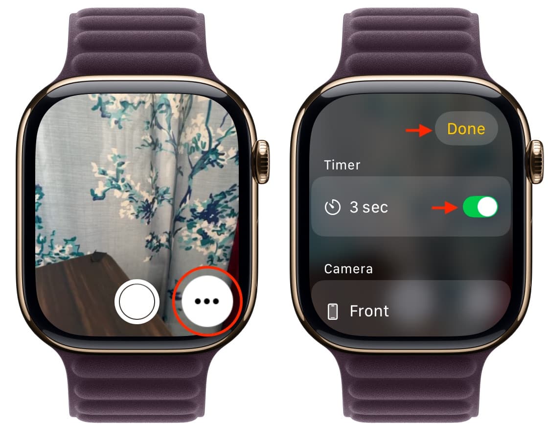 Enable 3 second timer in Camera Remote app on Apple Watch