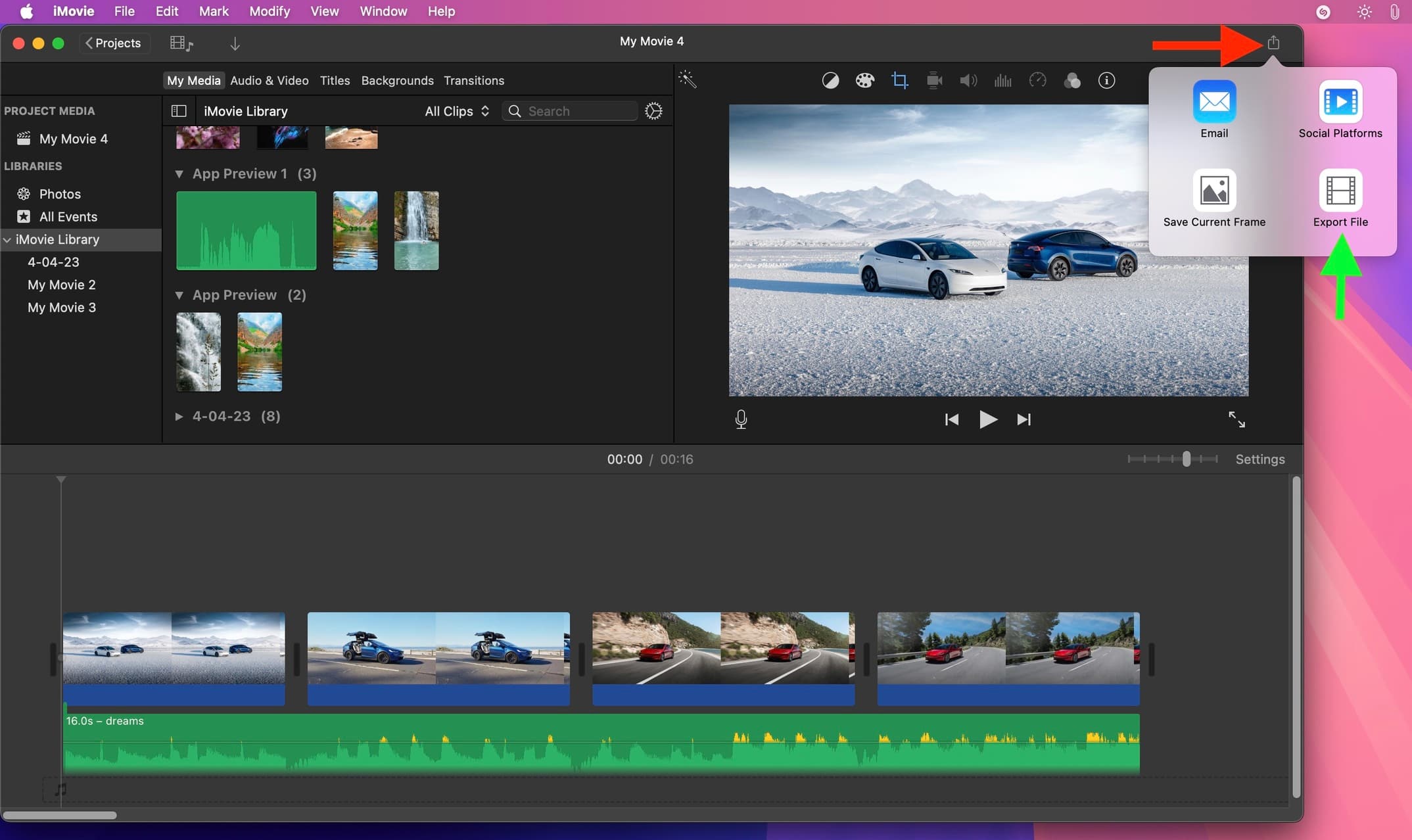 Export iMovie video file on Mac