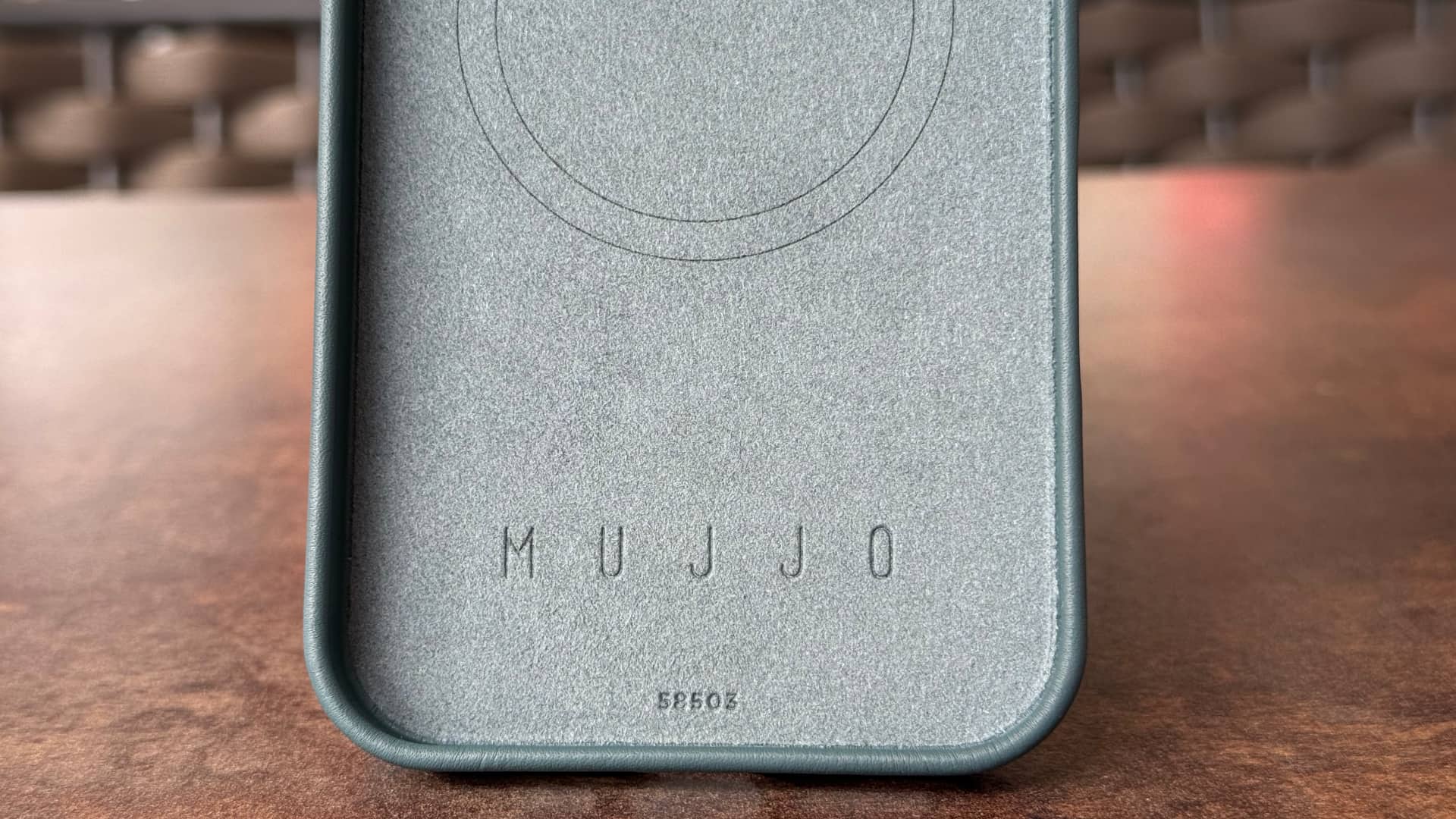 Closeup of the microfiber lining on Mujjo's full leather iPhone case.