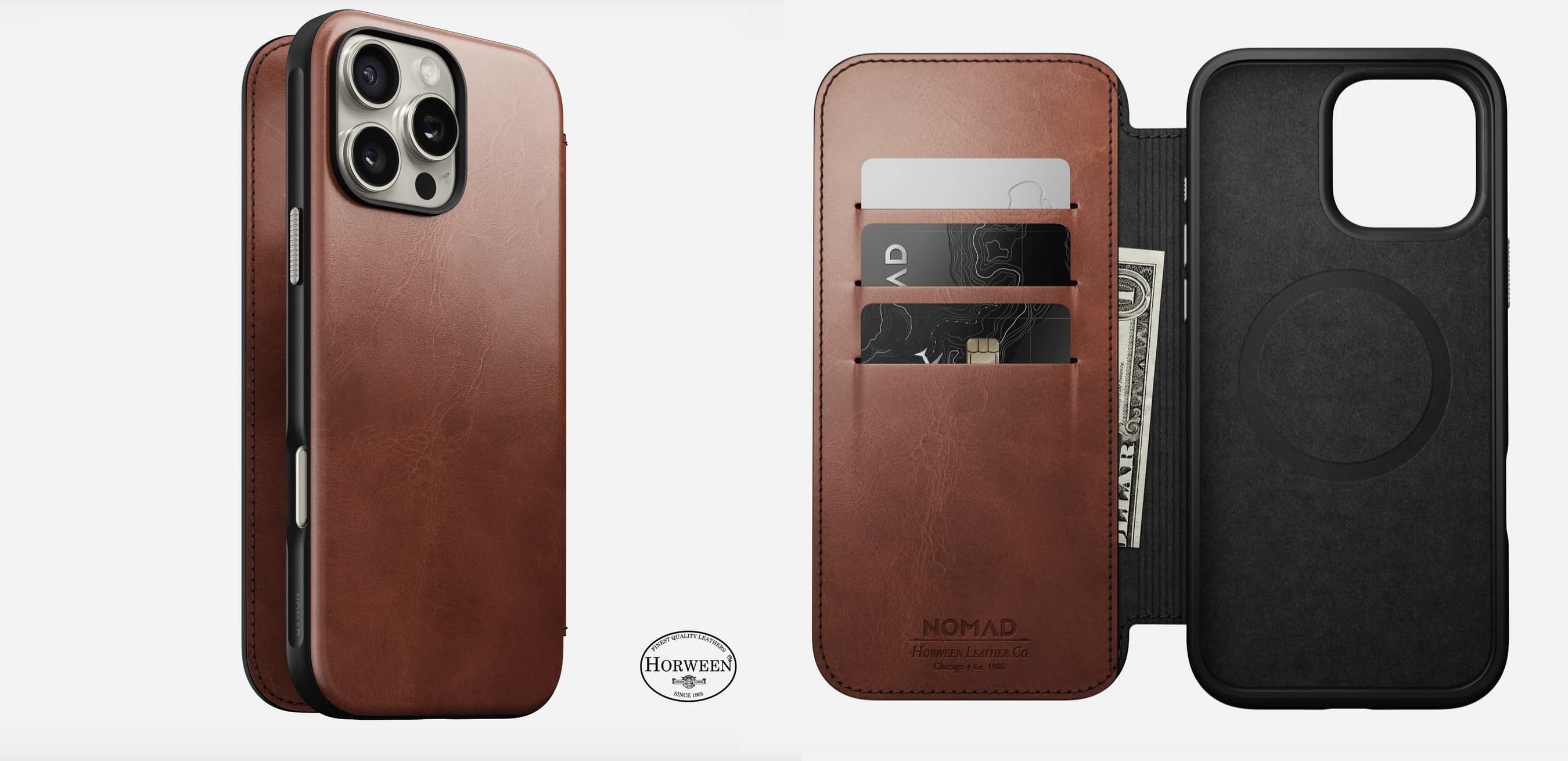 Nomad Olde Dublin Leather Folio Case for iPhone 16 Pro Max.