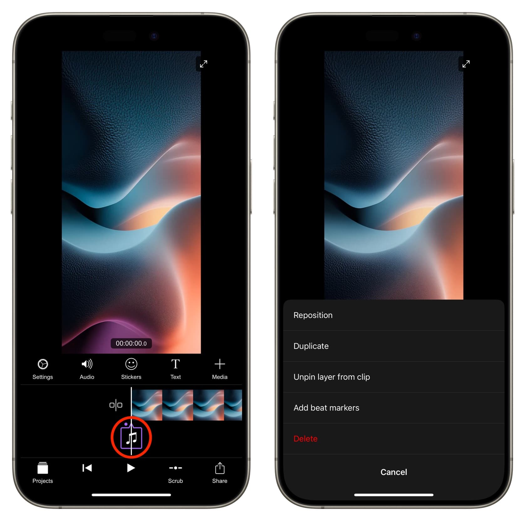 Reposition audio track added to Filmmaker Pro on iPhone