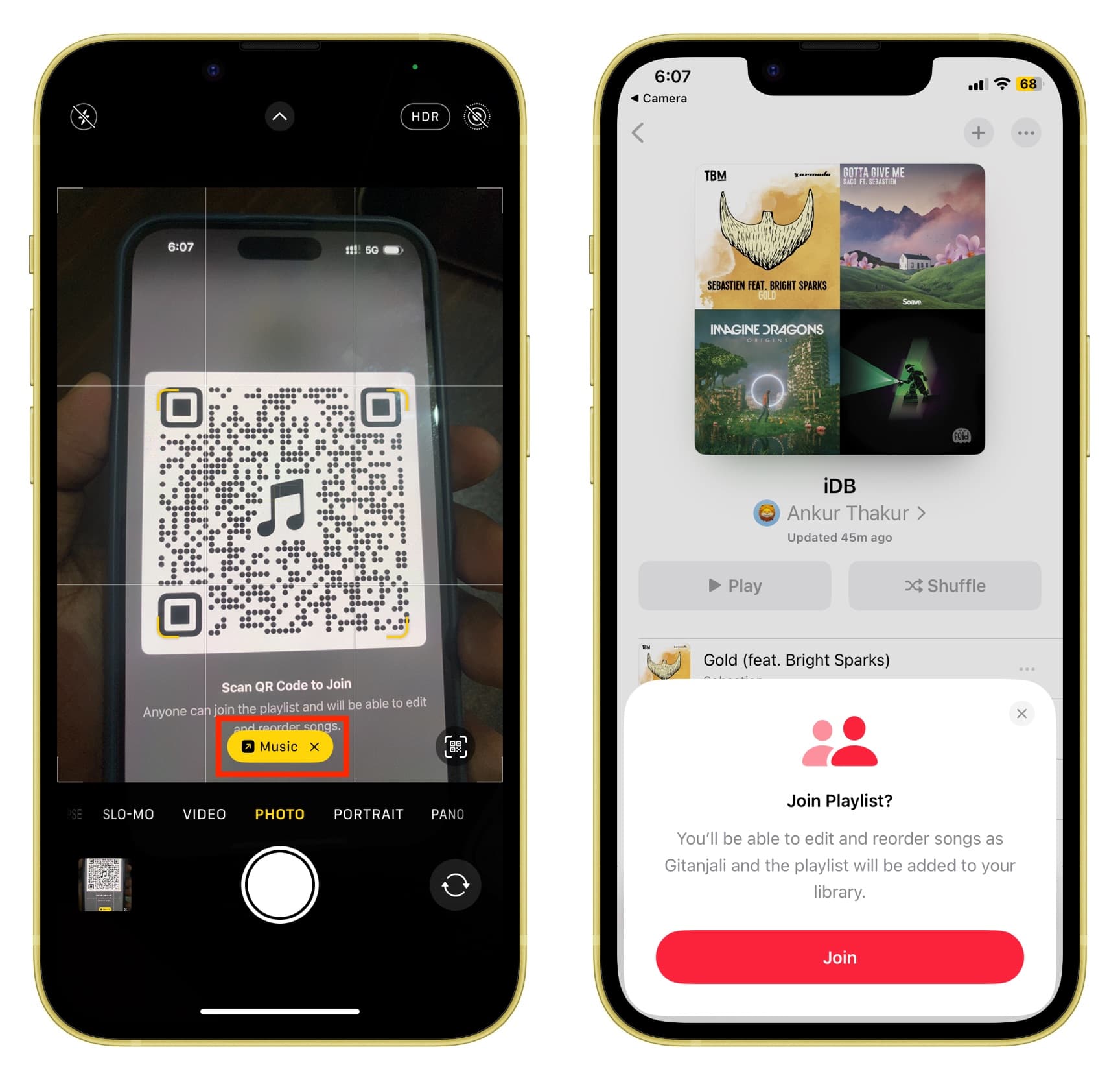 Scanning QR Code to collaborate on a playlist in Apple Music