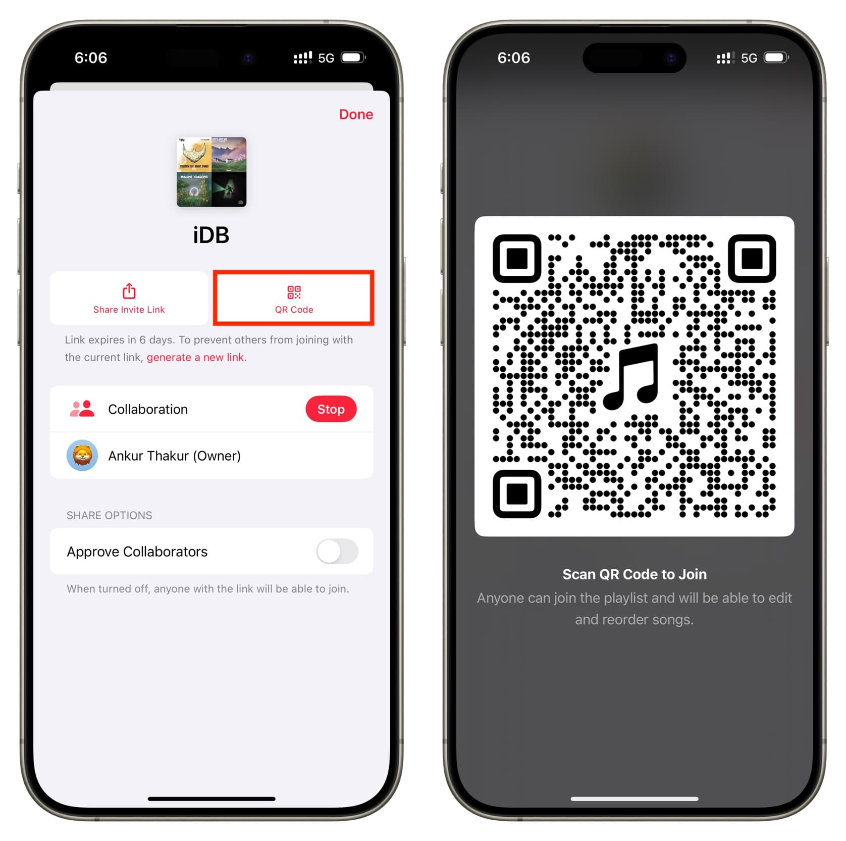 Share Apple Music collaborative playlist using QR Code